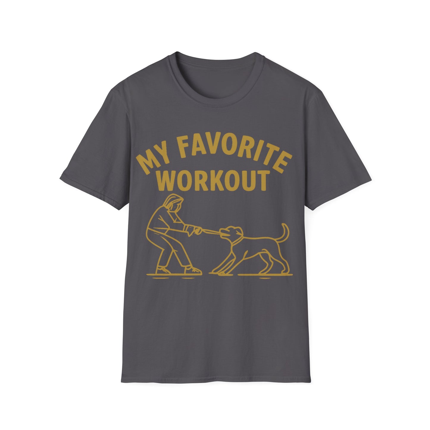 My Favorite Workout Tug-of-War Dog T-Shirt – Funny Dog Mom Tee – Gildan 64000 Unisex T-Shirt – Vintage Cream Print – Rescue Dog Lover Gift, Adult Unisex T-Shirt