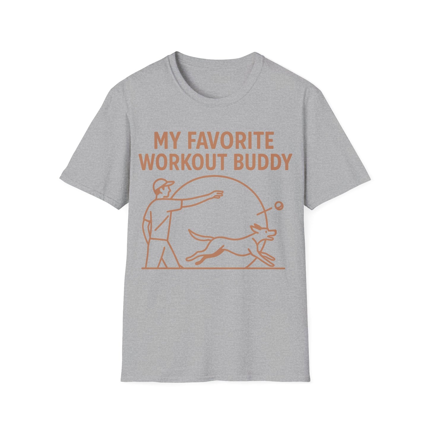 My Favorite Workout Buddy Dog T-Shirt – Funny Dog Owner Gift Tee – Fetch and Play Line Art Design – Vintage Soft Ink on Gildan 64000 Unisex T-Shirt, Adult Unisex T-Shirt