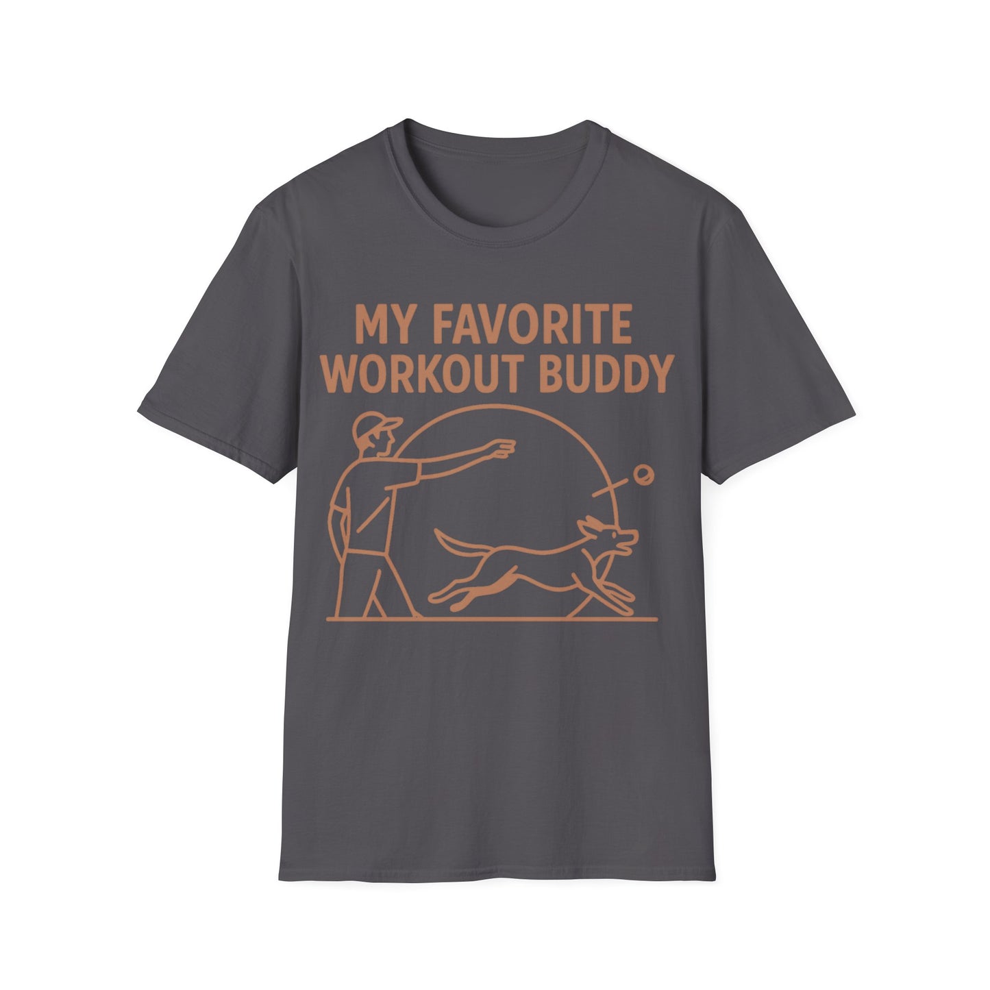 My Favorite Workout Buddy Dog T-Shirt – Funny Dog Owner Gift Tee – Fetch and Play Line Art Design – Vintage Soft Ink on Gildan 64000 Unisex T-Shirt, Adult Unisex T-Shirt