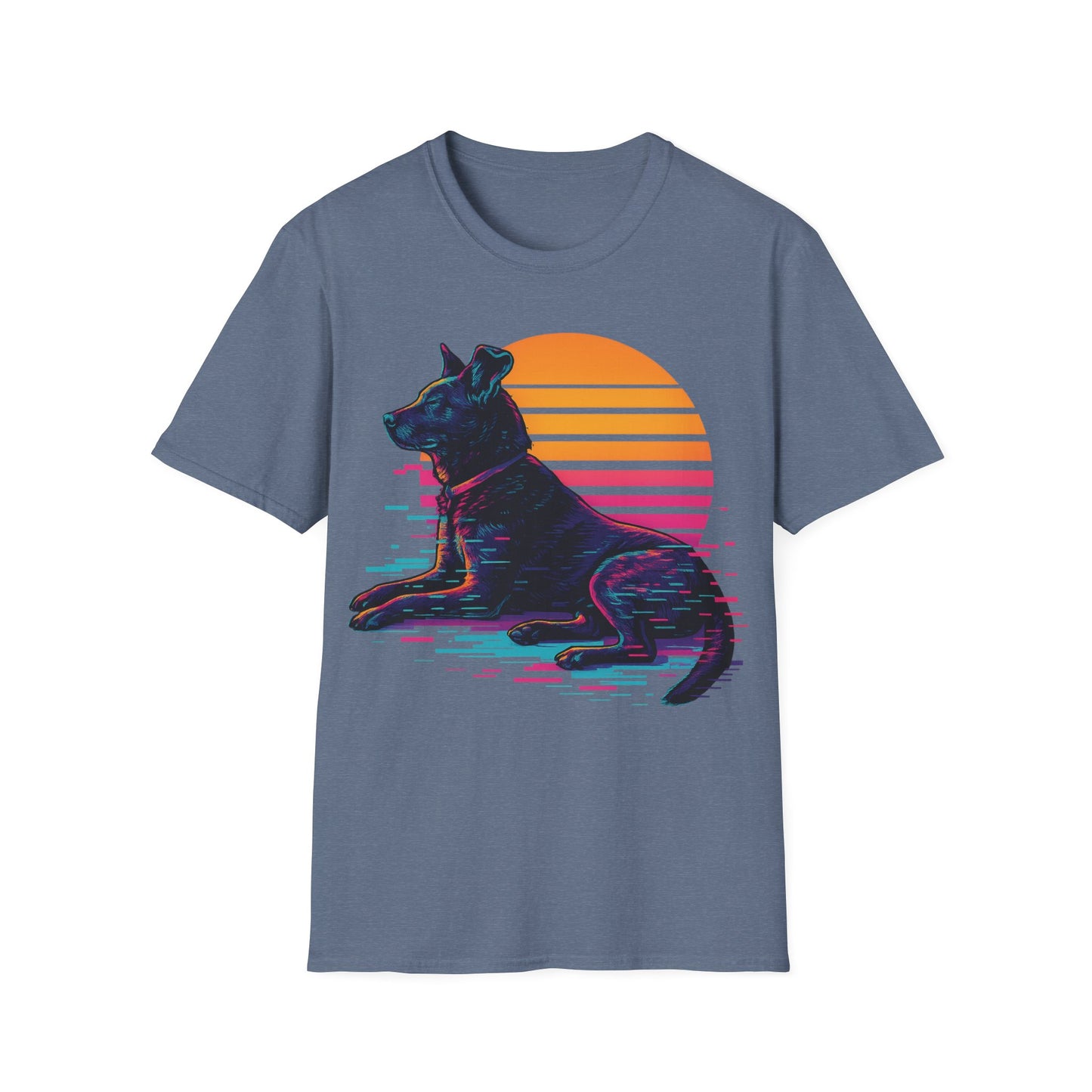 Glitch Art Rescue Dog Shirt | Retro Sunset Dog Graphic Tee for Teens & Animal Lovers | Bold Streetwear Style, Adult Unisex T-Shirt