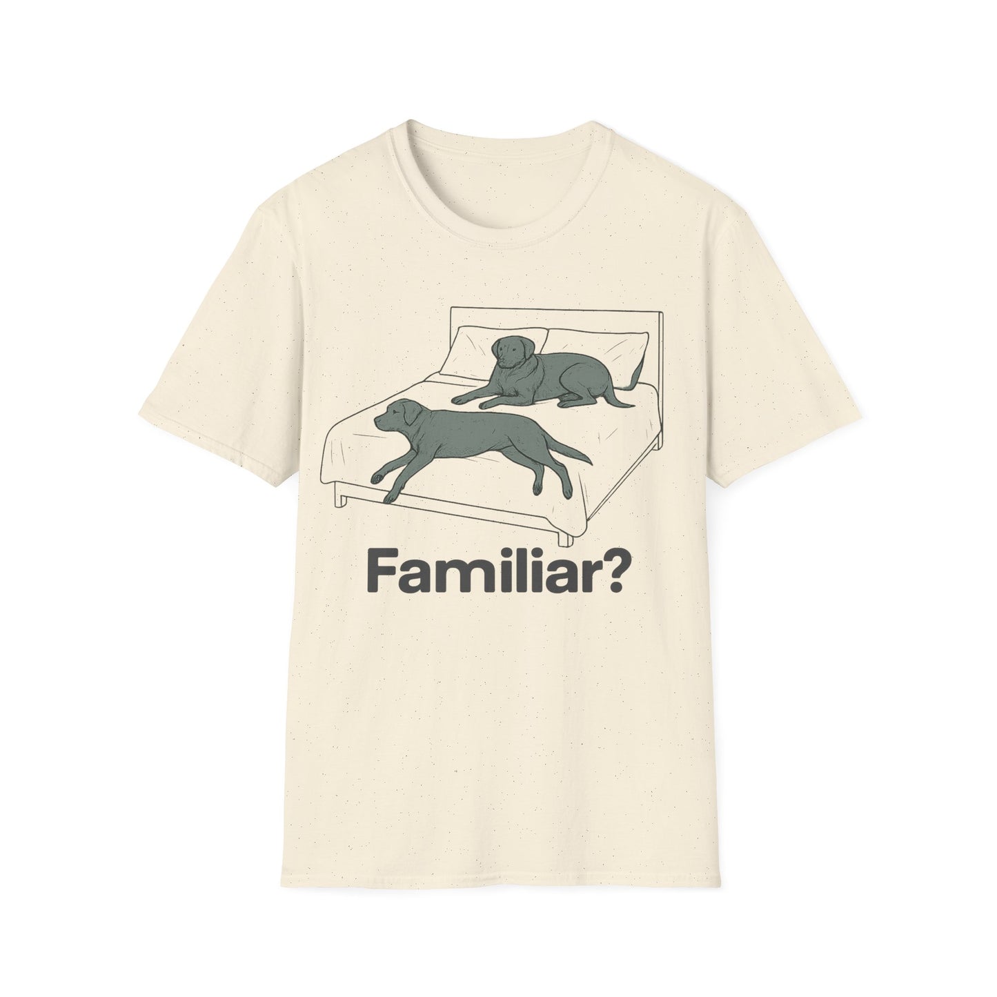 Familiar? Rescue Dog Bed Takeover T-Shirt | Funny Pitbull Dog Lover Gift | Adopted & Adored Apparel, Adult Unisex T-Shirt