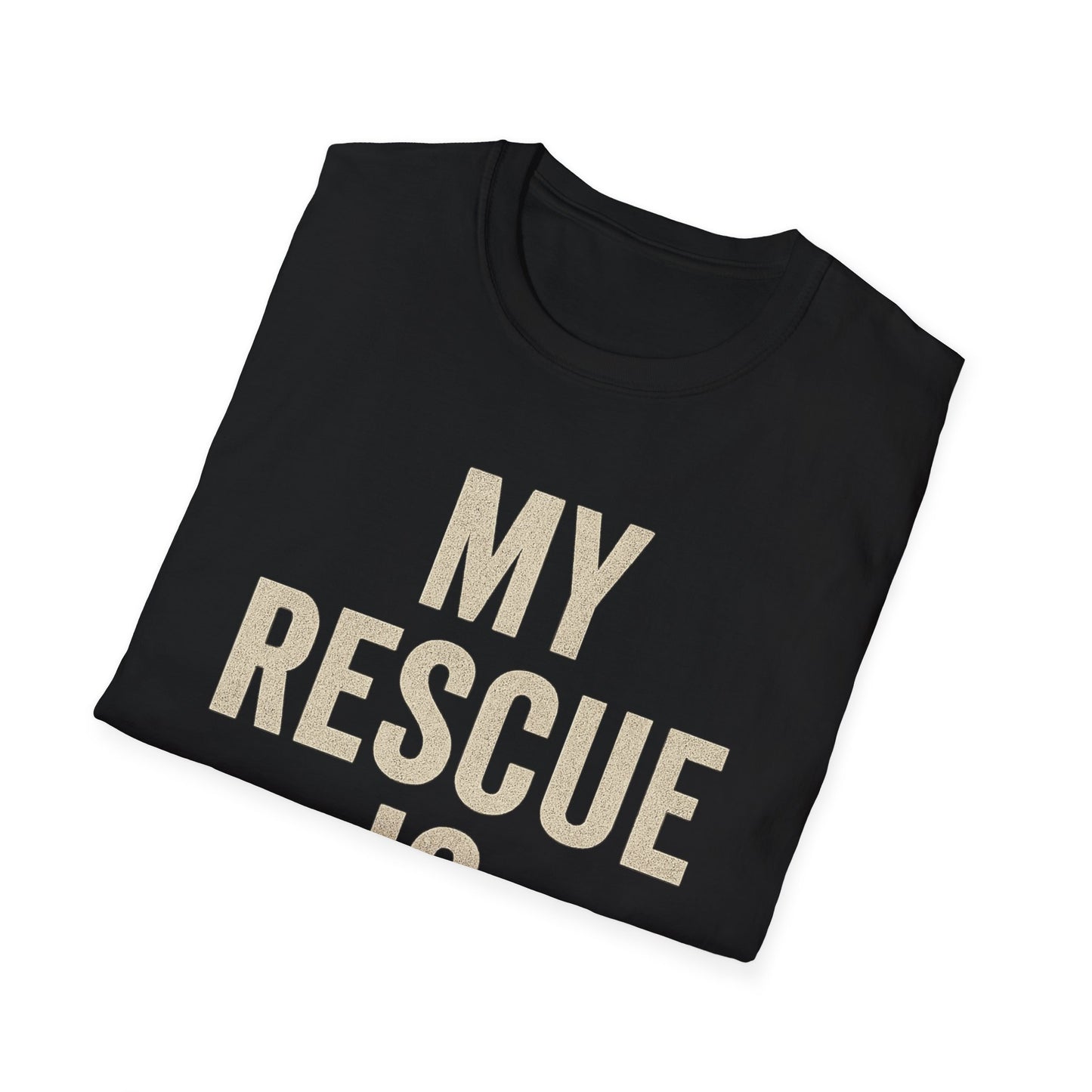 My Rescue Is Awesome T-Shirt – Minimal Distressed Dog Rescue Shirt in Cream Text on Dark Colors unisex adult
