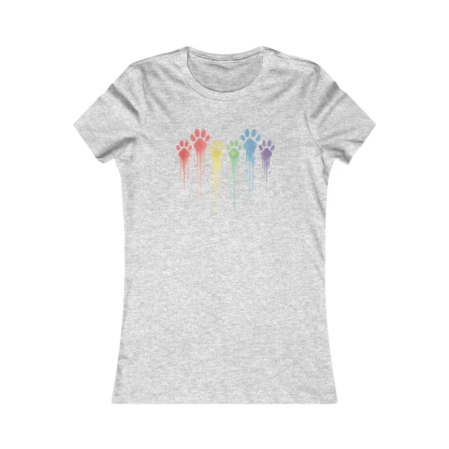Rainbow Paw Print Shirt for Women | Bella Canvas 6004 Slim Fit Tee | Watercolor Drip Dog Mom Shirt | Rescue Pet Pride Top | $1 to Animal Rescue, Adult Women's T-Shirt
