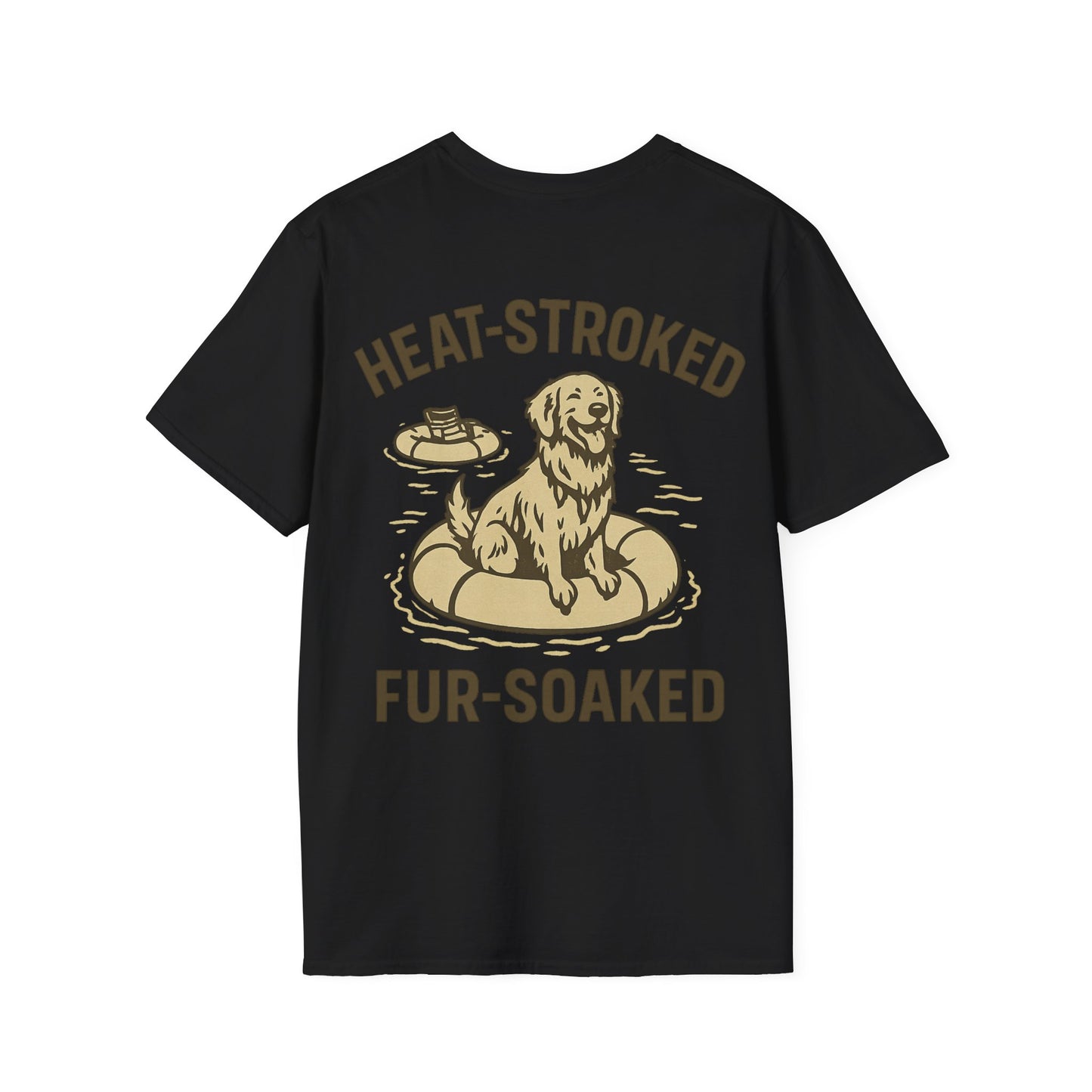 Heat-Stroked Fur-Soaked Dog T-Shirt – Arizona Lake Float Tee – Wet Dog Summer T-Shirt for Dog Lovers – Two-Sided Premium Rescue Apparel – Unisex Fit, Adult Unisex T-Shirt