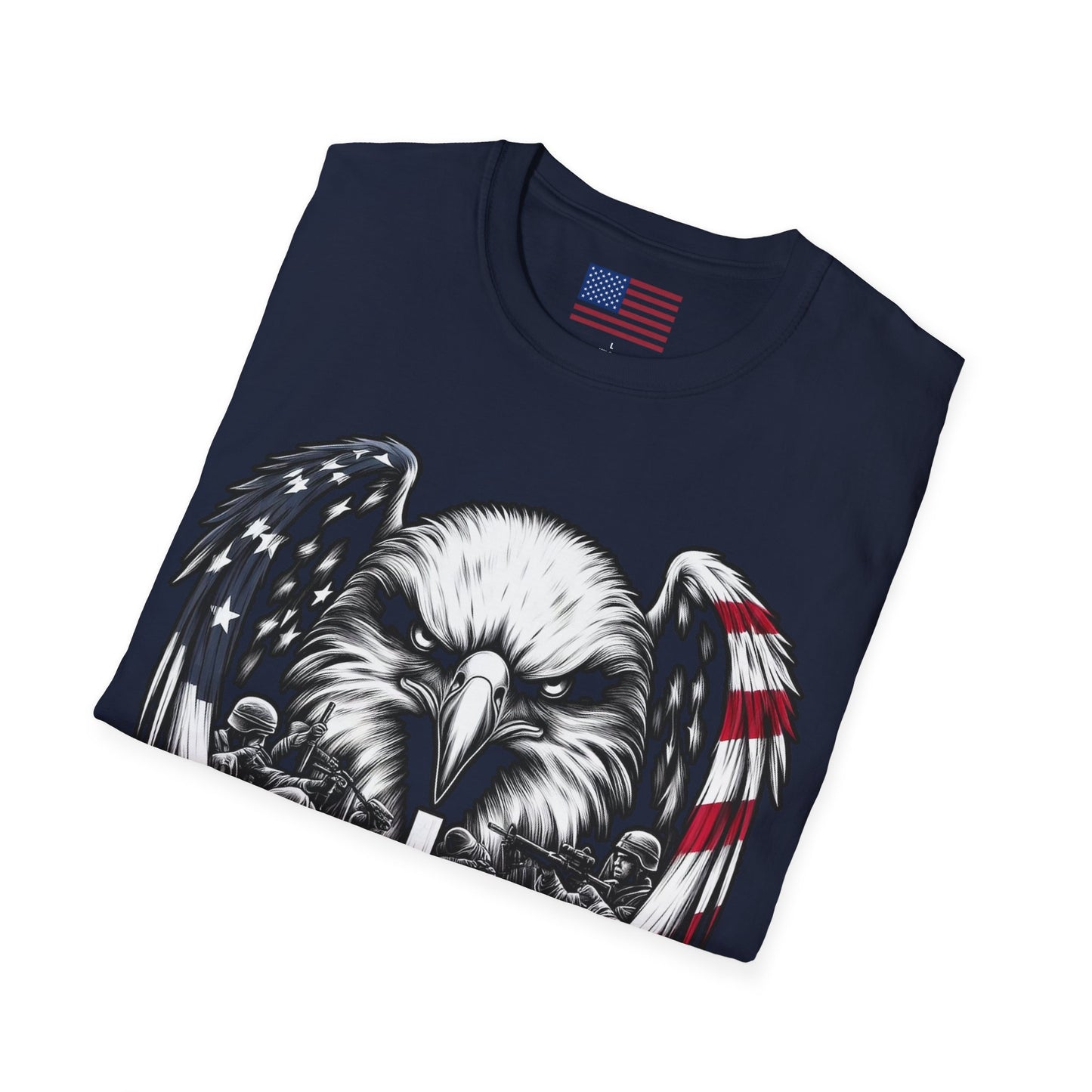 Faith and Freedom Eagle Cross T-Shirt – Front and Back USA Flag Pitty on back - American Flag Wings, Soldier Prayer Graphic, Patriotic Christian Memorial Shirt adult unisex