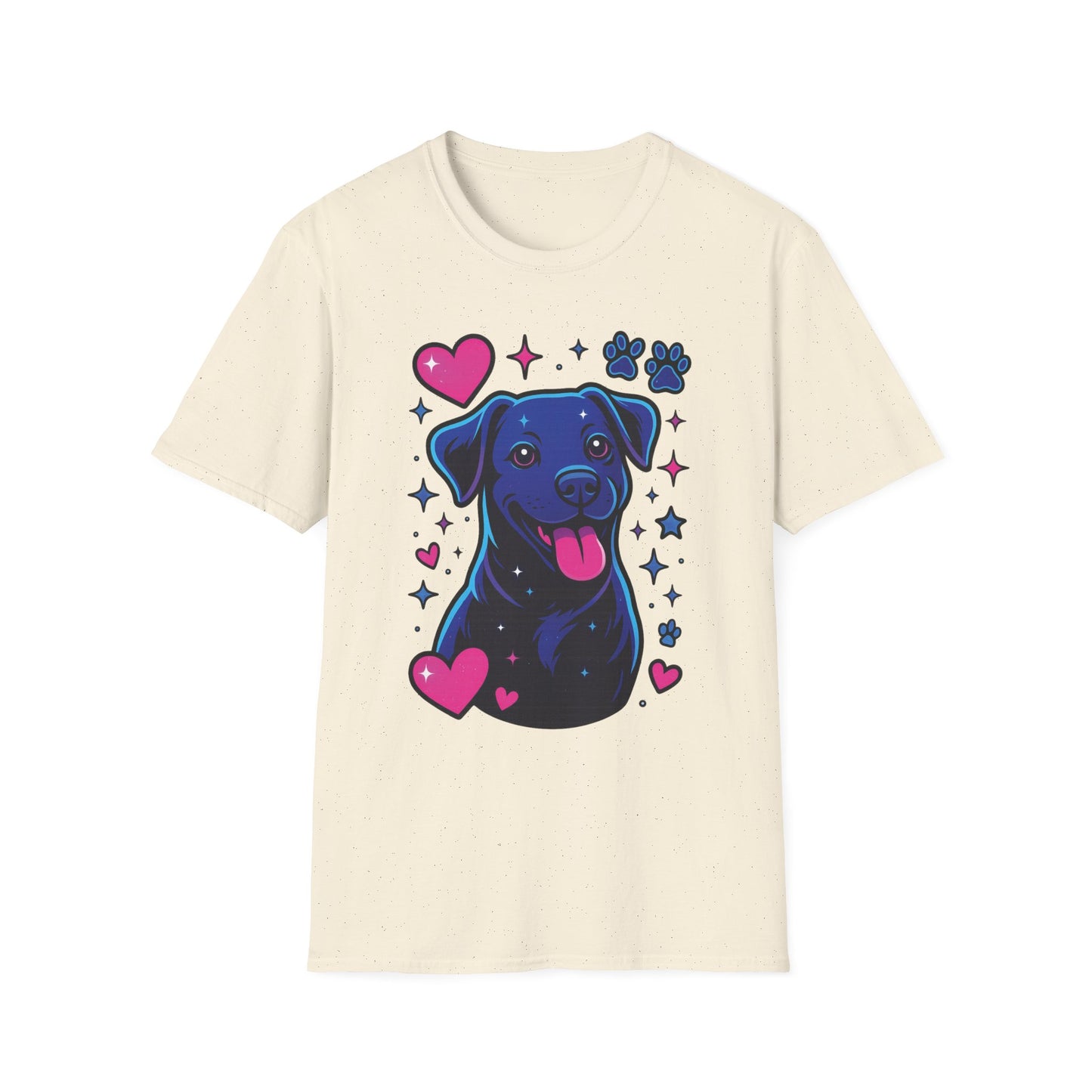 Neon Dog Graphic T-Shirt | Y2K Two-Sided Rescue Shirt with Front Dog Art + Back Logo | Adopted and Adored Apparel | Animal Adoption Awareness, Adult Unisex T-Shirt