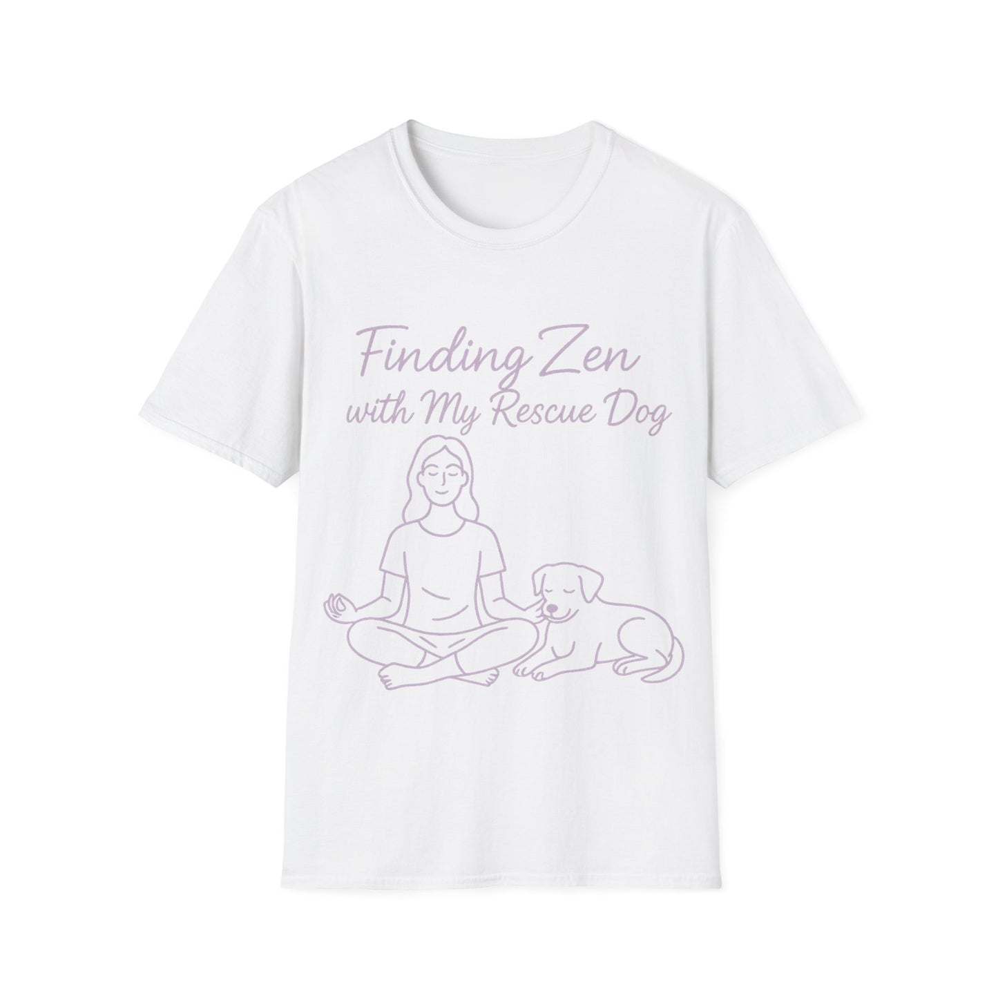 Finding Zen with My Rescue Dog – Calming Lavender Dog Mom Shirt | Rescue Dog Mental Health Tee | Pet Parent Gift, Adult Unisex T-Shirt