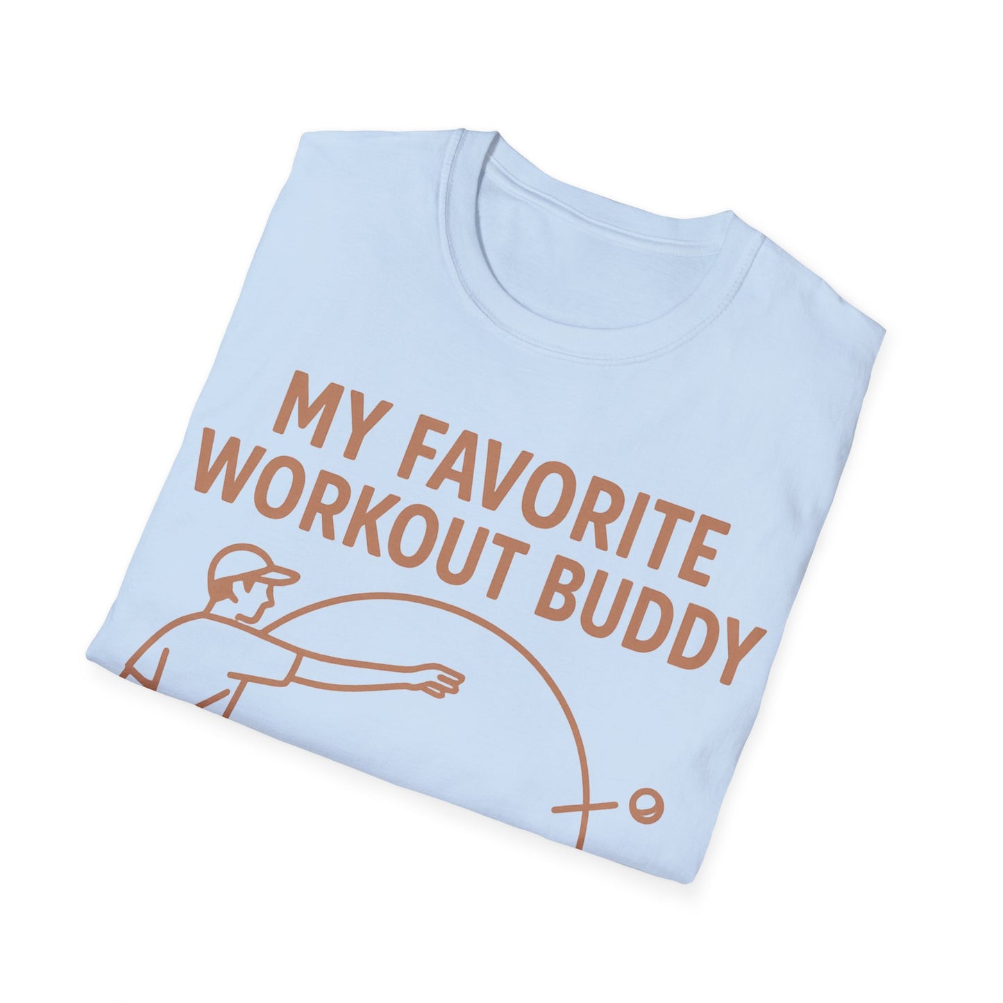 My Favorite Workout Buddy Dog T-Shirt – Funny Dog Owner Gift Tee – Fetch and Play Line Art Design – Vintage Soft Ink on Gildan 64000 Unisex T-Shirt, Adult Unisex T-Shirt