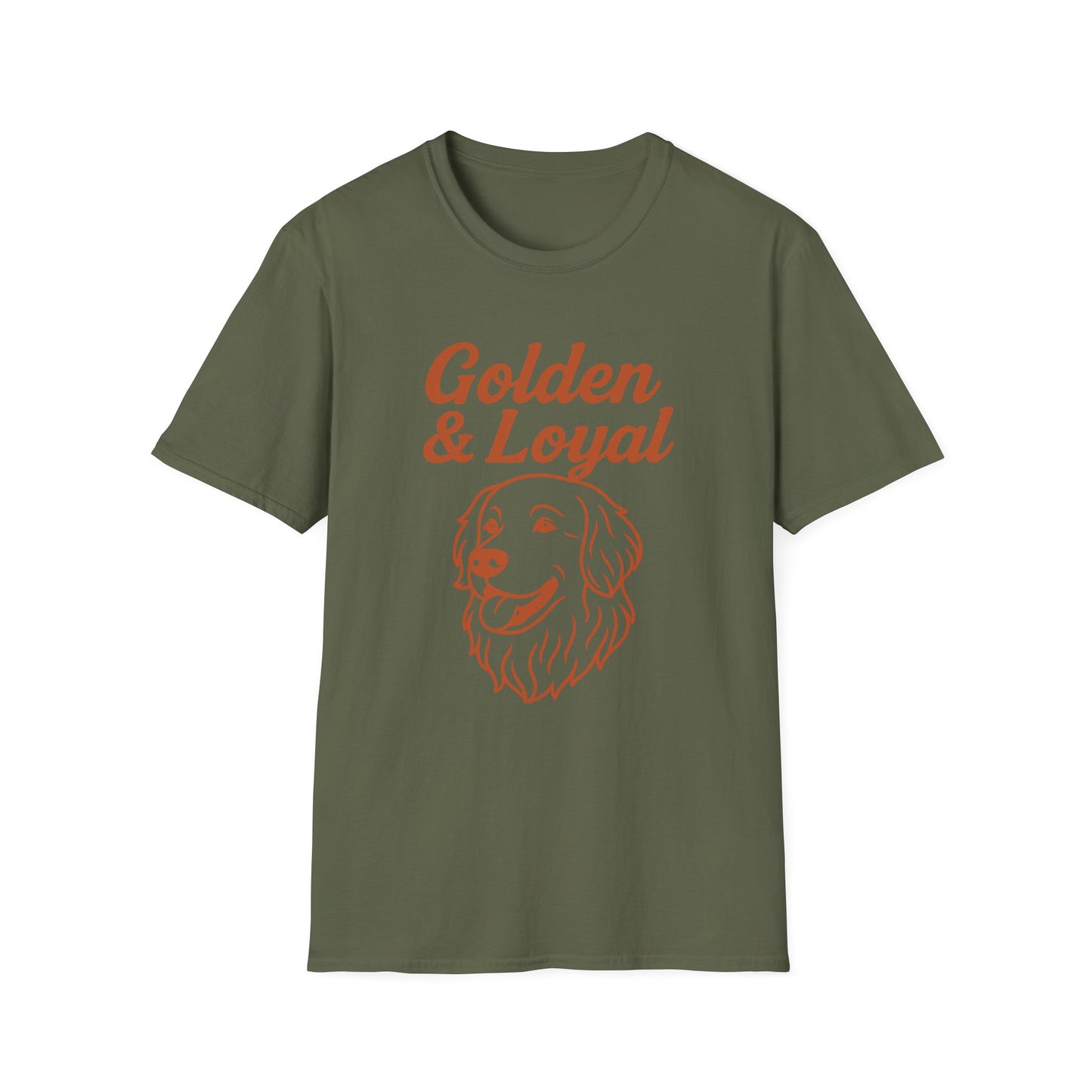 Golden Retriever Lover T-Shirt – Golden & Loyal Line Art Dog Design – Bold Burnt Orange Pet Owner Graphic Tee – Rescue & Adopt Dog Gift Idea, Adult Unisex T-Shirt