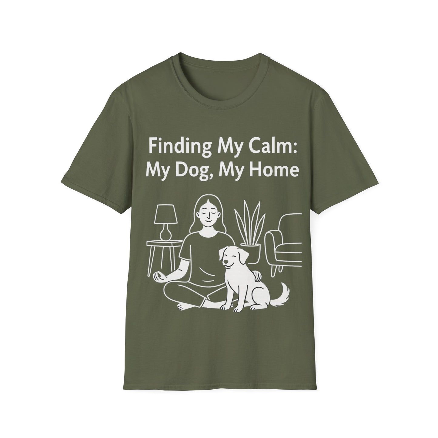 Finding My Calm My Dog My Home T-Shirt | Dog Lover Mental Health Shirt | Adopted Dog Calmness Tee | Rescue Dog Support Shirt | Animal Rescue Apparel | Therapy Dog Inspired Tee | Unisex Gildan 64000 Soft Cotton T-Shirt, Adult Unisex T-Shirt