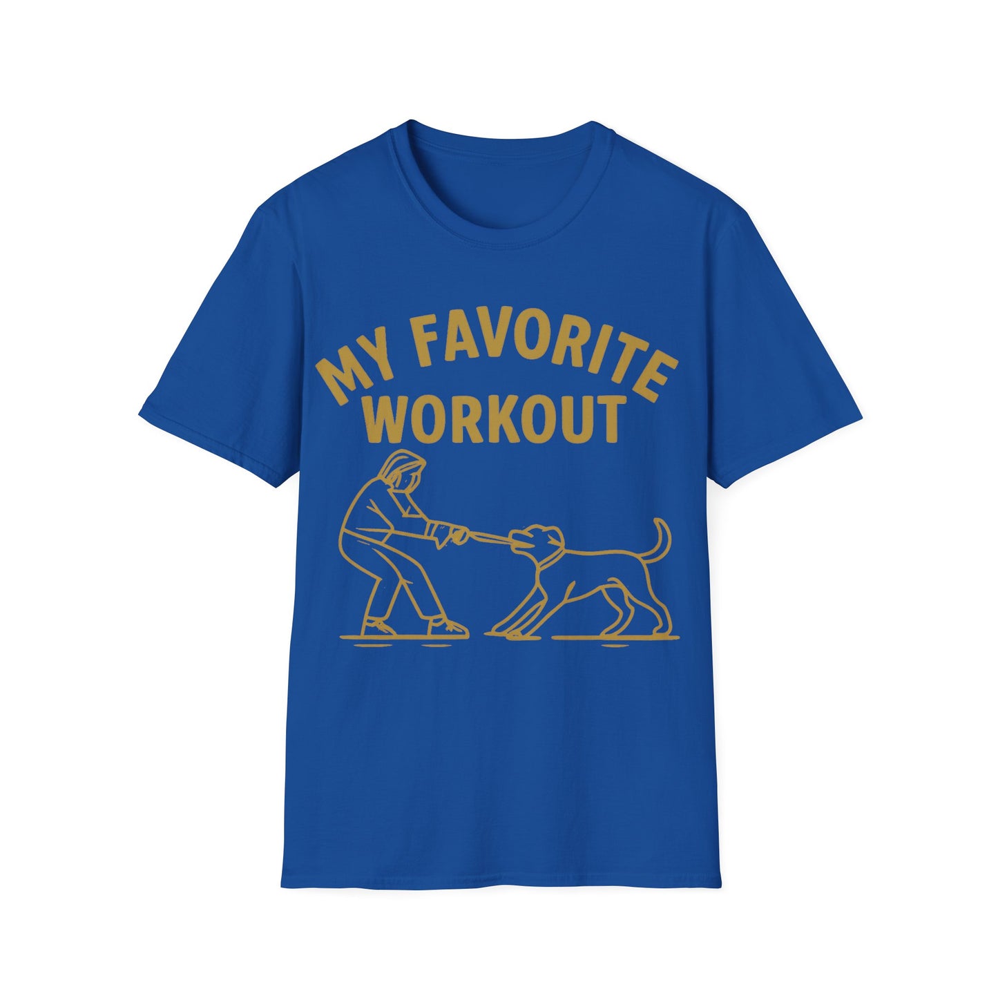 My Favorite Workout Tug-of-War Dog T-Shirt – Funny Dog Mom Tee – Gildan 64000 Unisex T-Shirt – Vintage Cream Print – Rescue Dog Lover Gift, Adult Unisex T-Shirt