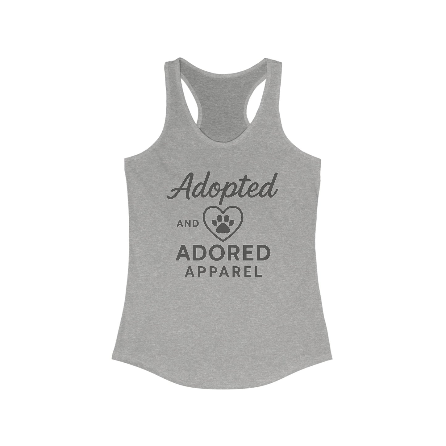 Adopted and Adored Apparel Women's Racerback Tank Top, Pet Lover Apparel, Animal Rescue Shirt, Gift for Dog Moms, Cute Summer Top, Adult Unisex T-Shirt