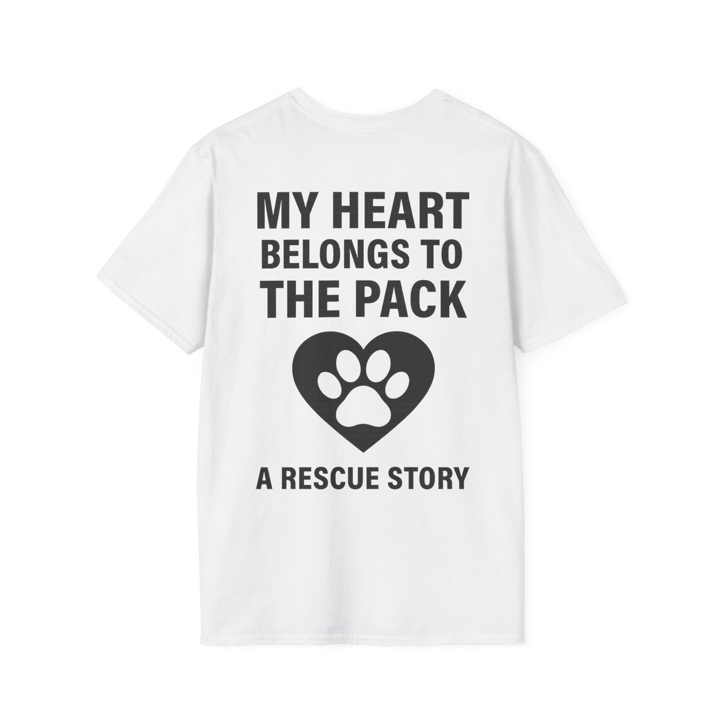 My Heart Belongs to the Pack Shirt – A Rescue Story Dog Shirt – Back Print Dog Lover Tee – Pack Collection Matching Family T-Shirt – Adopted and Adored Apparel, Adult Unisex T-Shirt