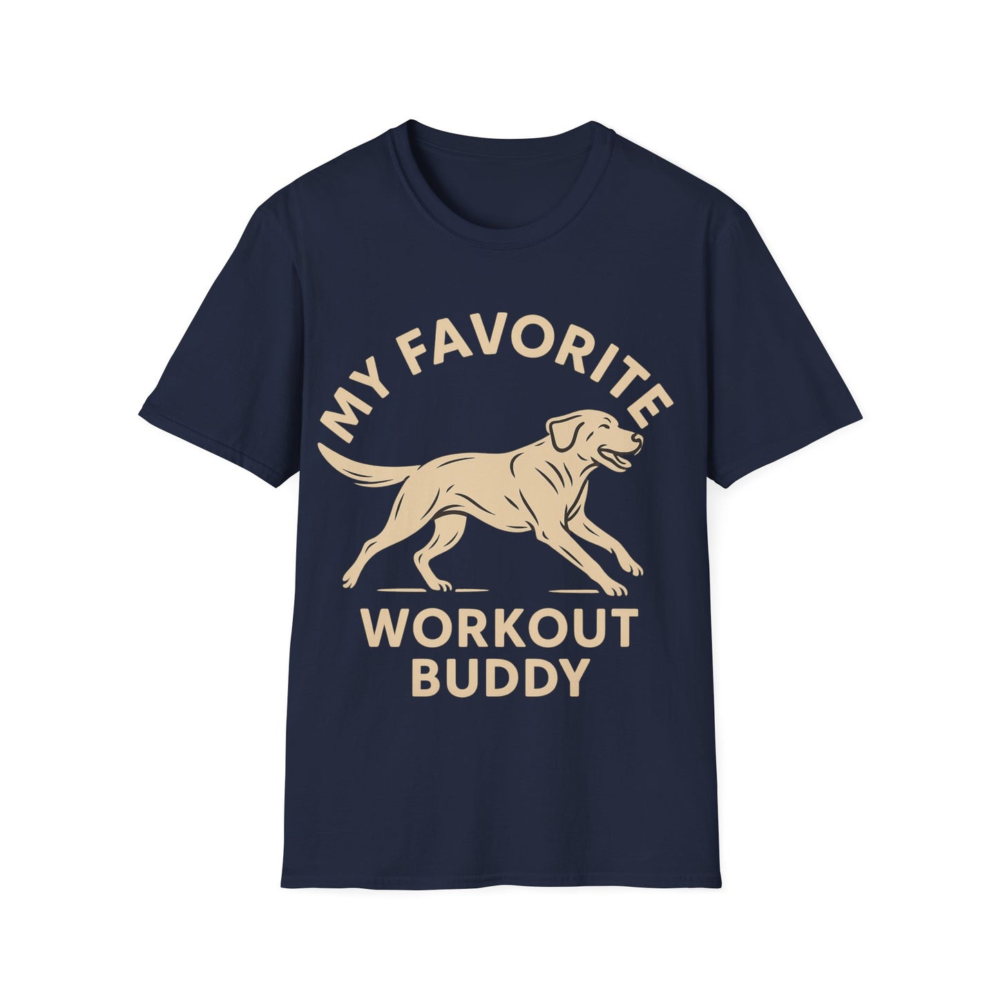 My Favorite Workout Buddy T-Shirt – Athletic Labrador Dog Graphic Tee – Dog Lover Fitness Shirt – Rescue Dog Gift – Workout With My Dog Tee – Adopted and Adored Apparel, Adult Unisex T-Shirt