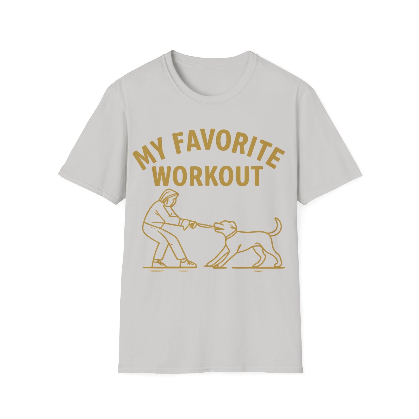 My Favorite Workout Tug-of-War Dog T-Shirt – Funny Dog Mom Tee – Gildan 64000 Unisex T-Shirt – Vintage Cream Print – Rescue Dog Lover Gift, Adult Unisex T-Shirt