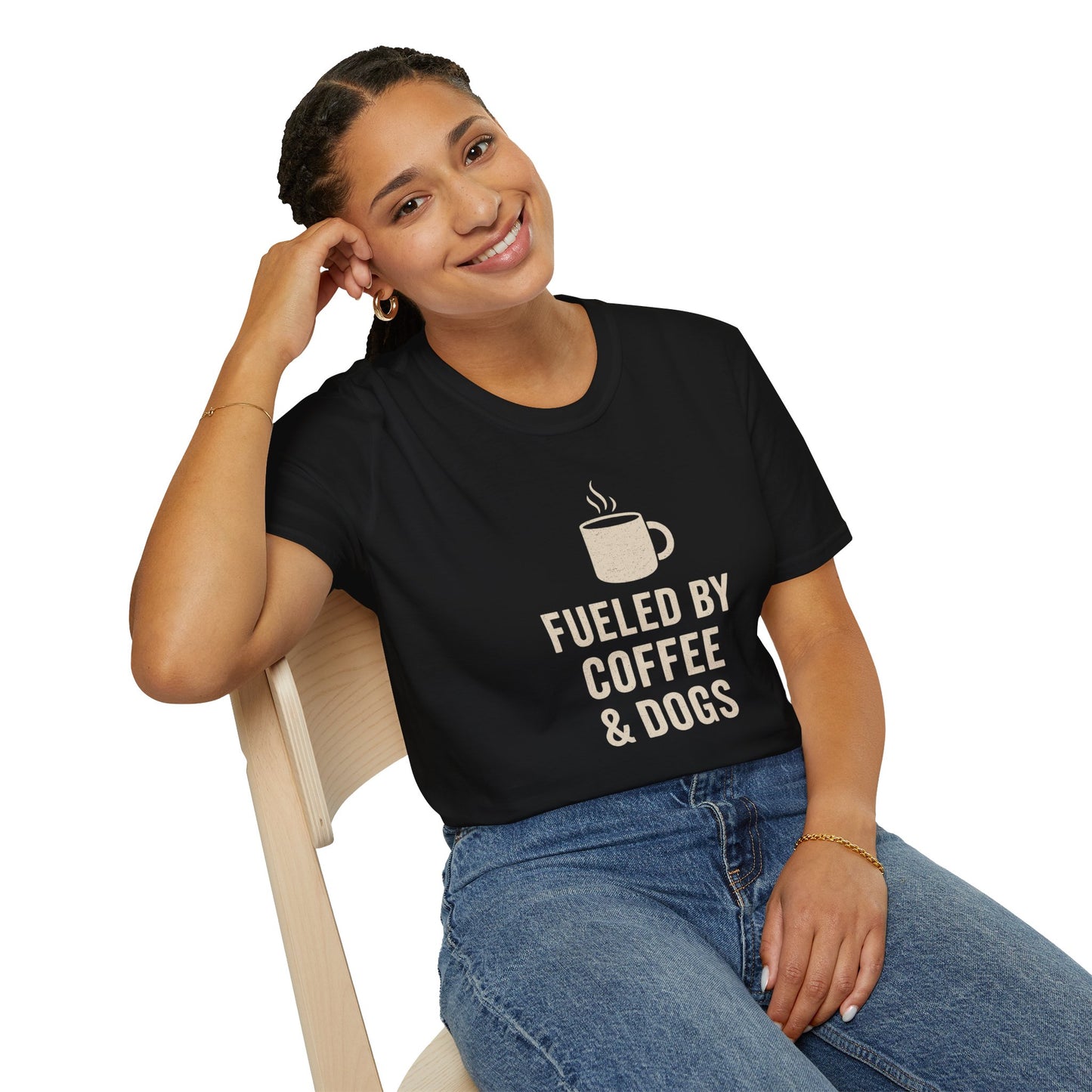 Fueled by Coffee and Dogs T-Shirt – Distressed Cream Graphic Tee for Dog Lovers, Charcoal Heather Unisex Fit adult