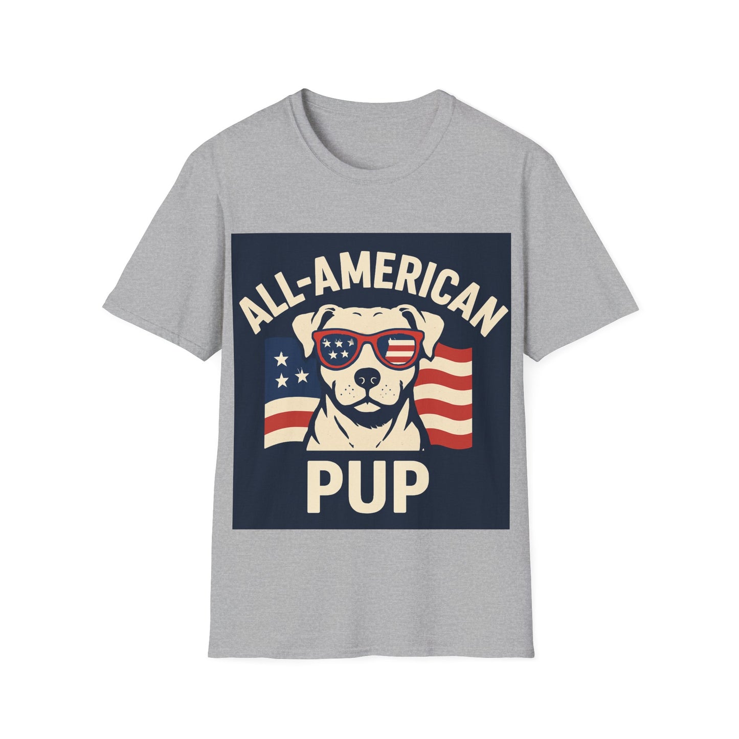 All-American Pup Shirt – Patriotic Dog T-Shirt, 4th of July Pet Lover Tee, Red White and Woof, Unisex Fit, Adult Unisex T-Shirt