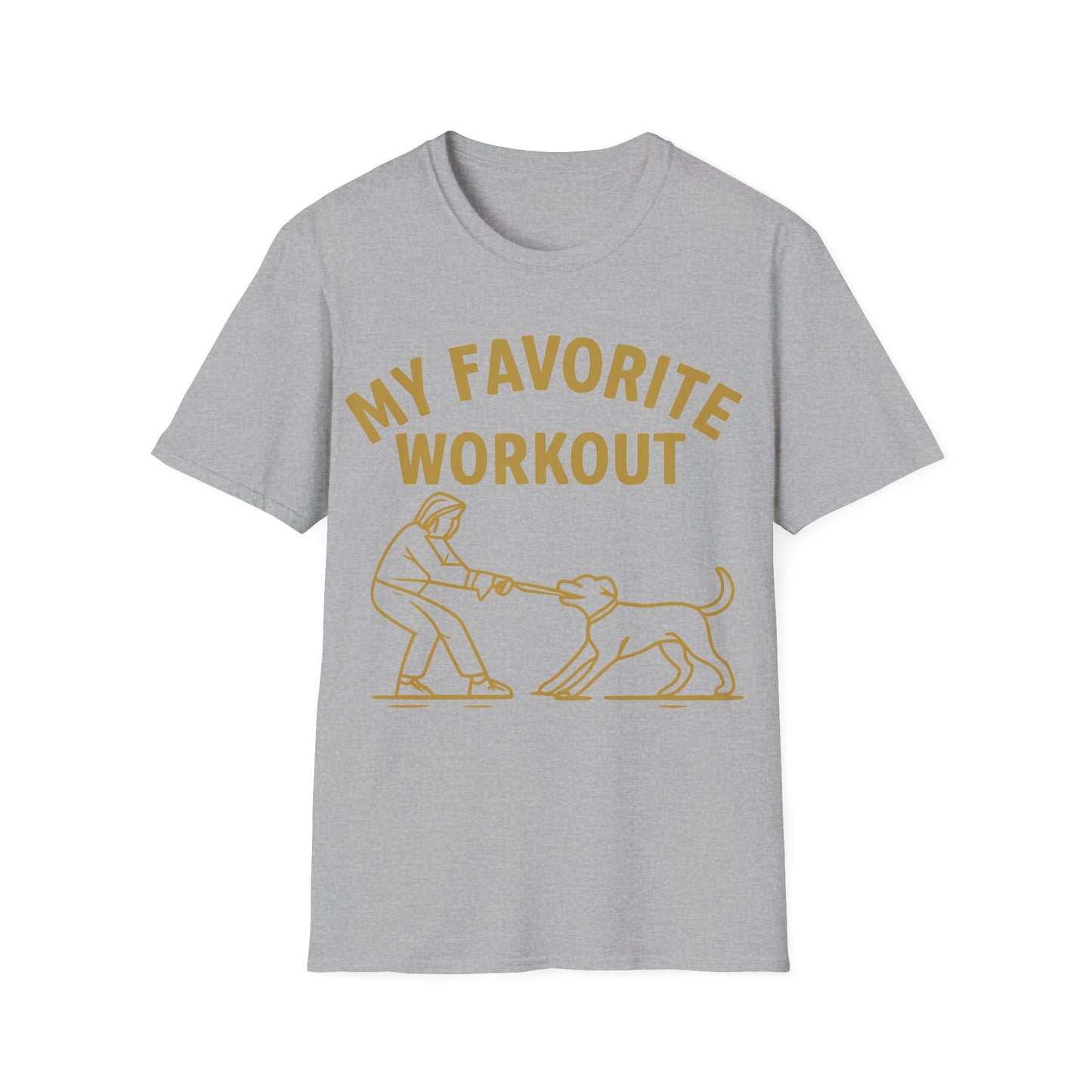 My Favorite Workout Tug-of-War Dog T-Shirt – Funny Dog Mom Tee – Gildan 64000 Unisex T-Shirt – Vintage Cream Print – Rescue Dog Lover Gift, Adult Unisex T-Shirt
