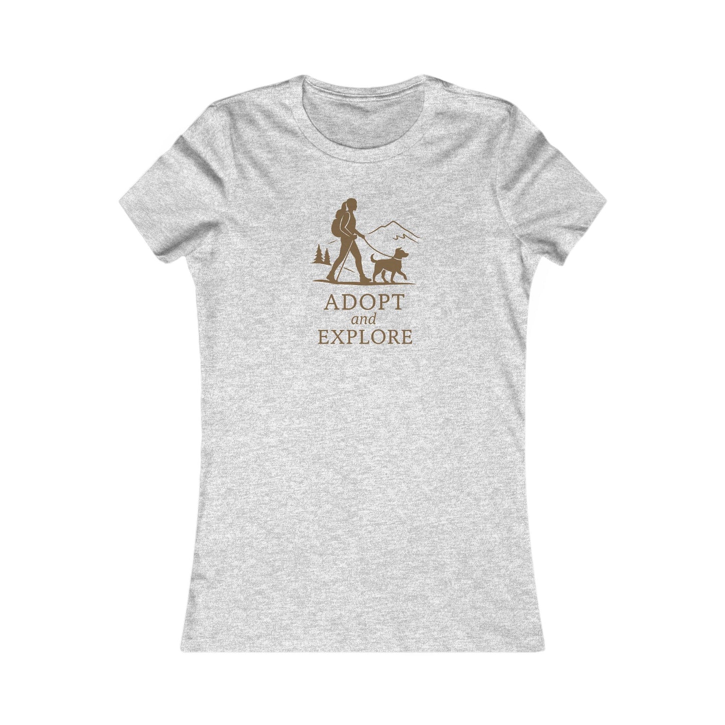 Adopt and Explore T-Shirt – Dog Hiking Graphic for Women | Bella Canvas 6004 Slim Fit | Rescue Dog Mountain Adventure Tee Gift Idea, Adult Women's T-Shirt