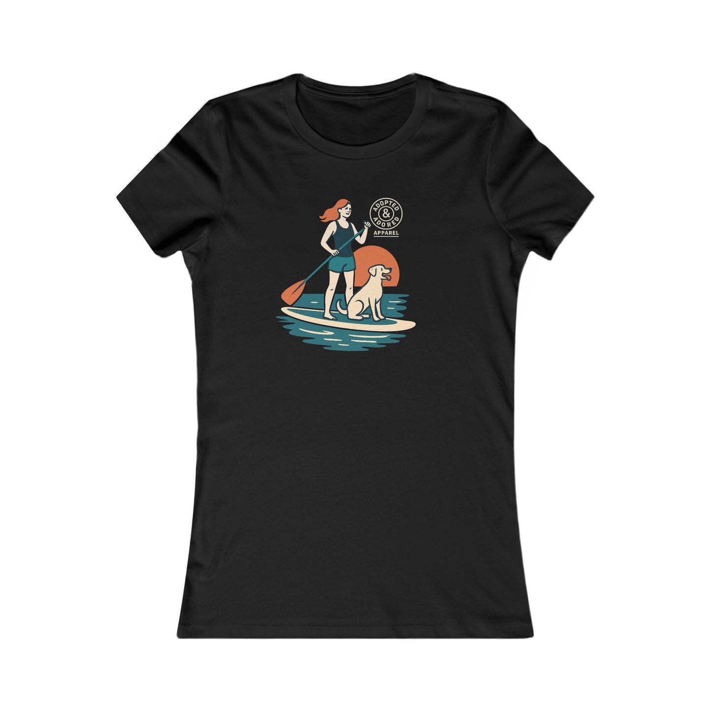 Sunset Paddleboarding Dog & Owner T-Shirt | Adopted and Adored Apparel | Adventure Pet Lover Gift, Adult Unisex T-Shirt