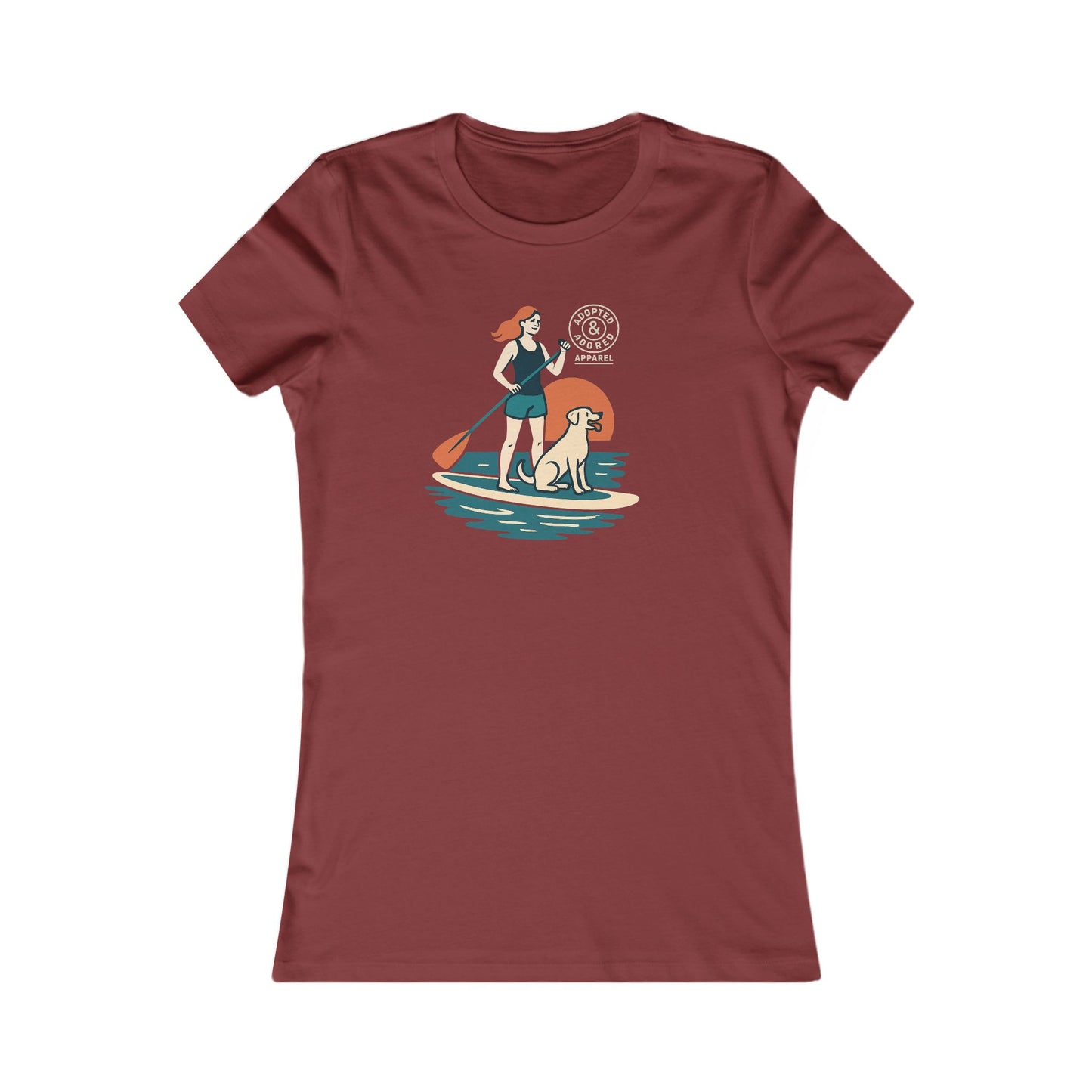 Sunset Paddleboarding Dog & Owner T-Shirt | Adopted and Adored Apparel | Adventure Pet Lover Gift, Adult Unisex T-Shirt