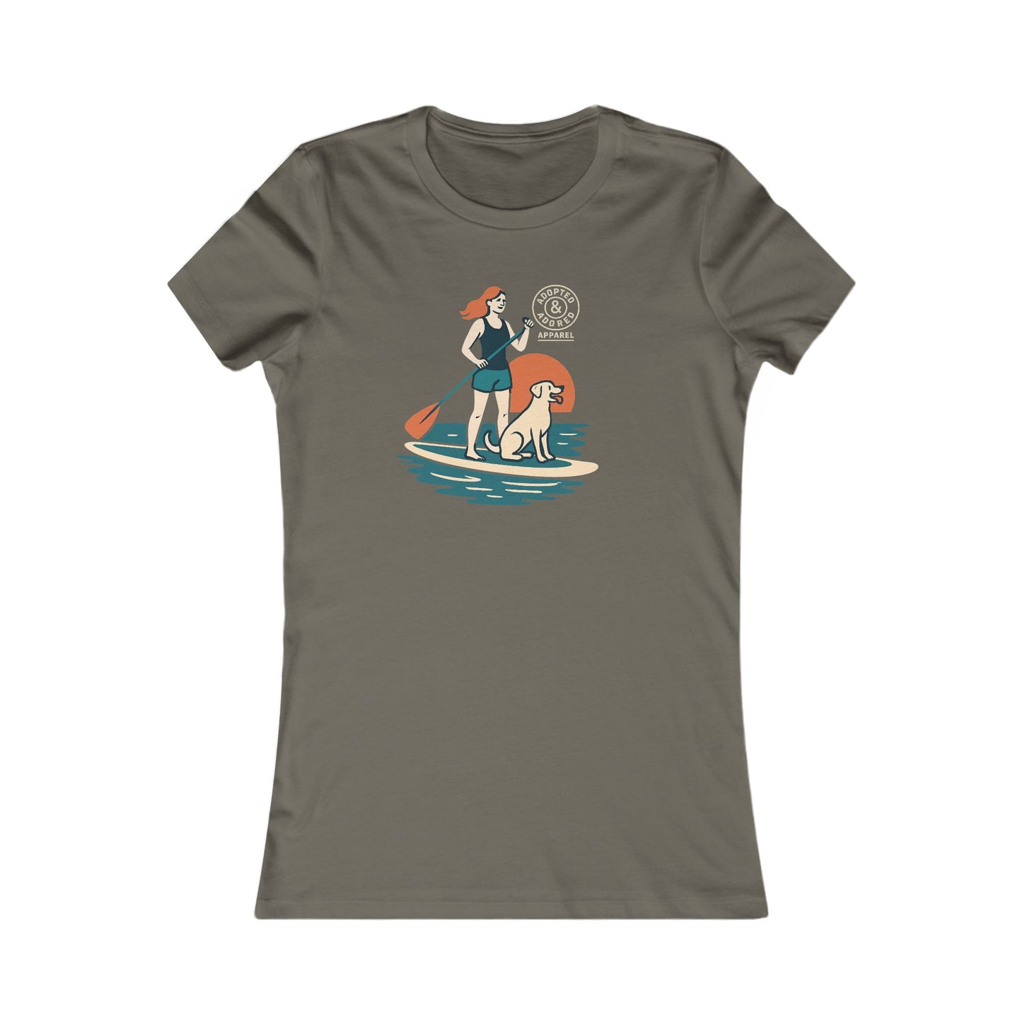 Sunset Paddleboarding Dog & Owner T-Shirt | Adopted and Adored Apparel | Adventure Pet Lover Gift, Adult Unisex T-Shirt