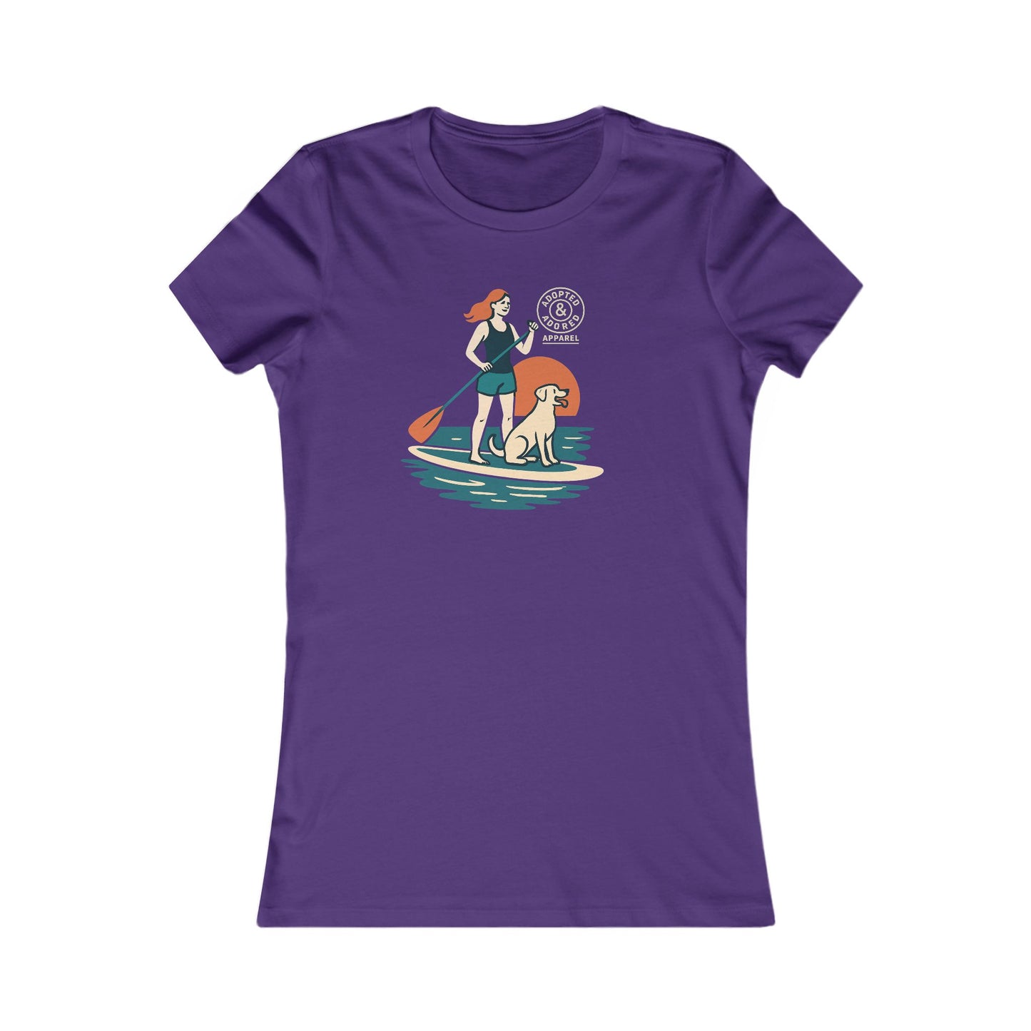 Sunset Paddleboarding Dog & Owner T-Shirt | Adopted and Adored Apparel | Adventure Pet Lover Gift, Adult Unisex T-Shirt