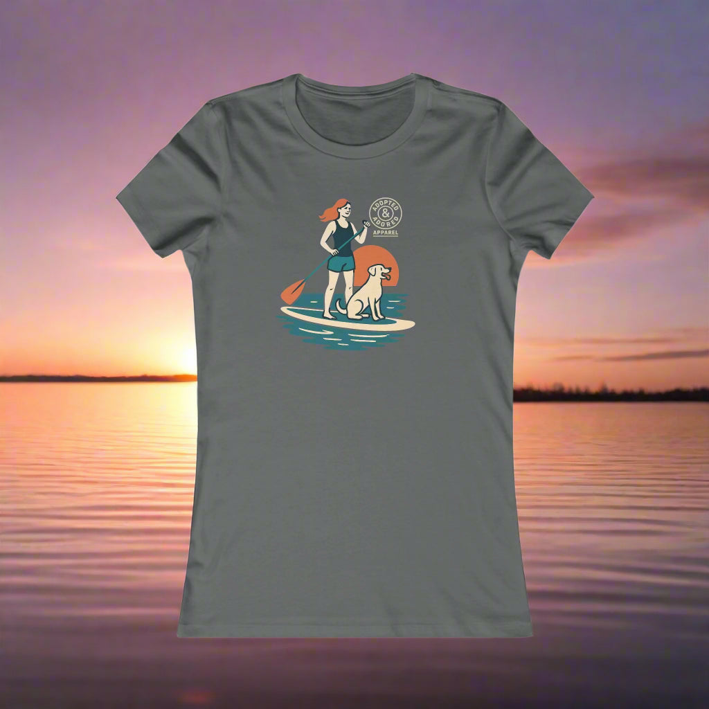 Sunset Paddleboarding Dog & Owner T-Shirt | Adopted and Adored Apparel | Adventure Pet Lover Gift, Adult Unisex T-Shirt