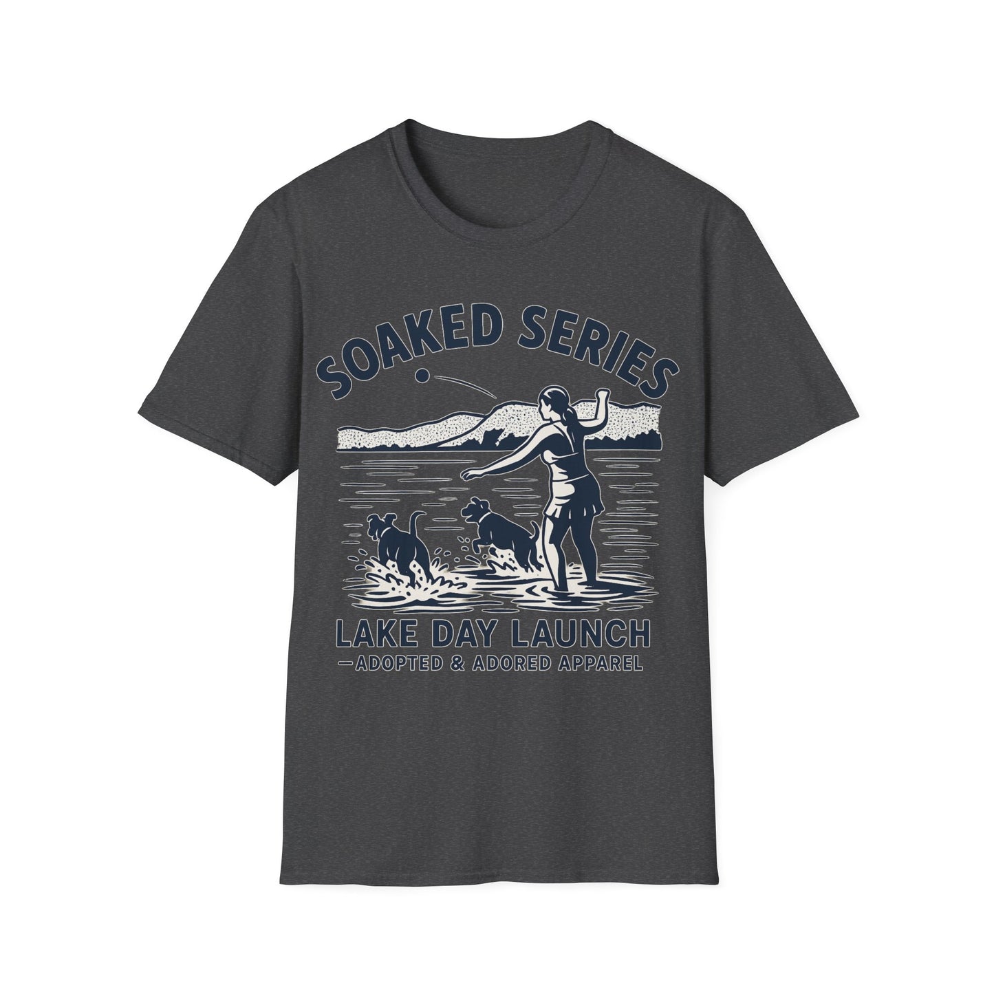 Soaked Series Lake Day Dog T-Shirt – Rescue Pitbulls at the Lake Graphic Tee – Adopted & Adored Apparel Unisex Summer T-Shirt, Adult Unisex T-Shirt
