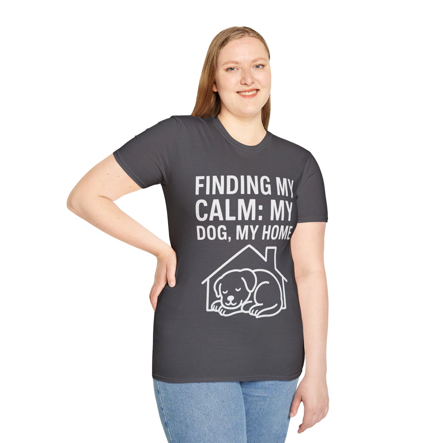 Finding My Calm My Dog My Home T-Shirt | Dog Lover Mental Health Shirt | Adopted Dog Calmness Tee | Rescue Dog Support Shirt | Animal Rescue Apparel | Therapy Dog Inspired Tee | Unisex Gildan 64000 Soft Cotton T-Shirt, Adult Unisex T-Shirt