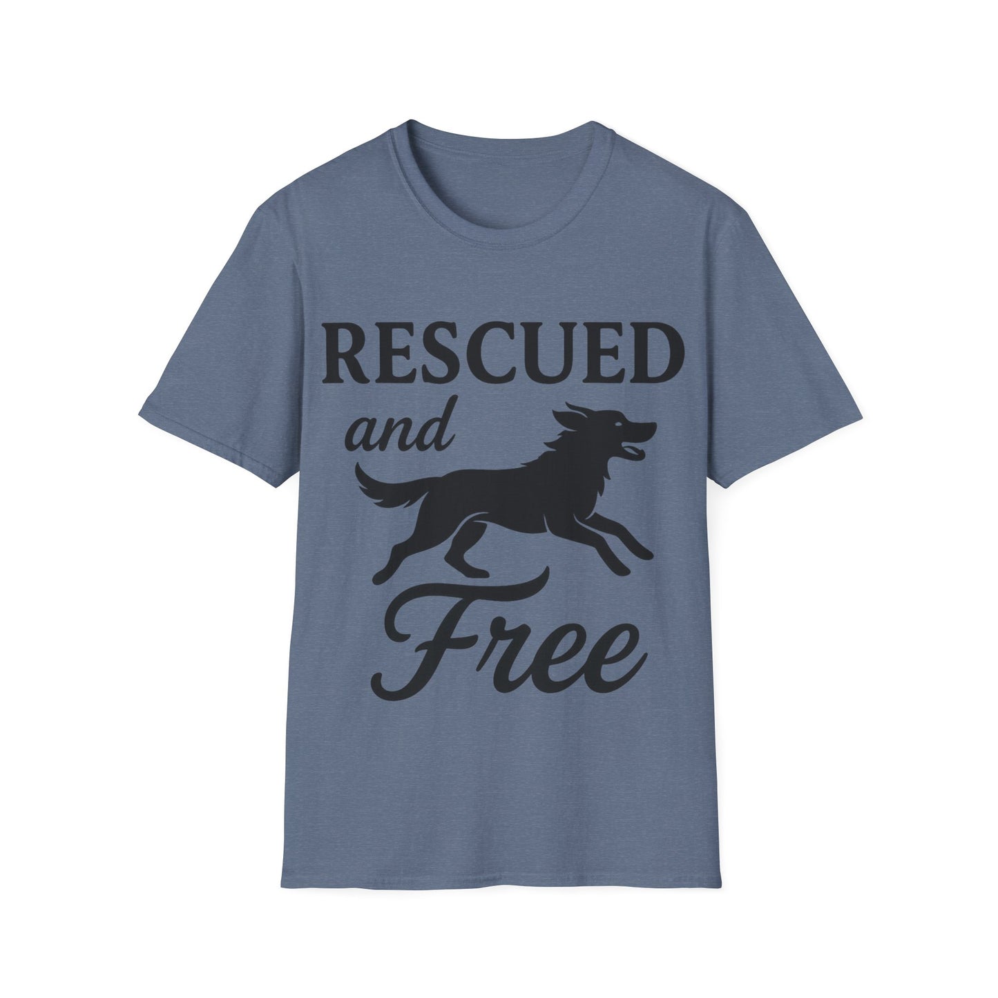 Rescued and Free Shirt – Dog Rescue Tee with Running Silhouette – Adopt Don’t Shop T-Shirt – Multiple Color Options – Adopted and Adored Apparel, Adult Unisex T-Shirt