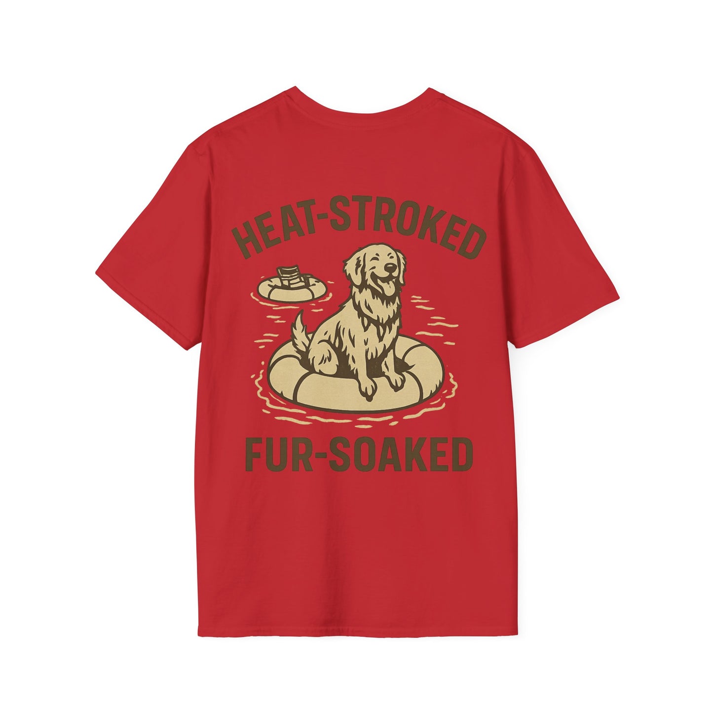Heat-Stroked Fur-Soaked Dog T-Shirt – Arizona Lake Float Tee – Wet Dog Summer T-Shirt for Dog Lovers – Two-Sided Premium Rescue Apparel – Unisex Fit, Adult Unisex T-Shirt