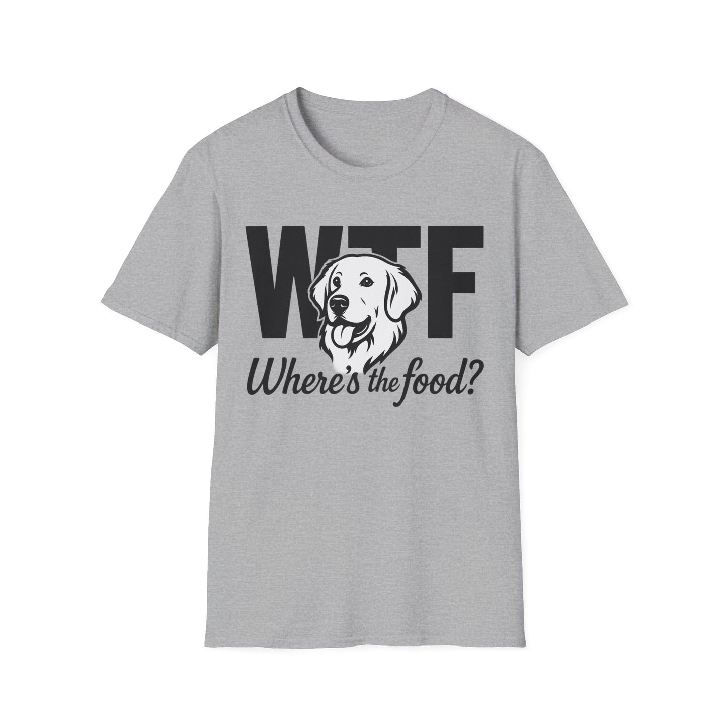 WTF Where’s The Food Funny Dog T-Shirt – Golden Retriever Design for Dog Lovers, Light Color Tee for Pet Owners, Animal Rescue Humor Gift, Adult Unisex T-Shirt