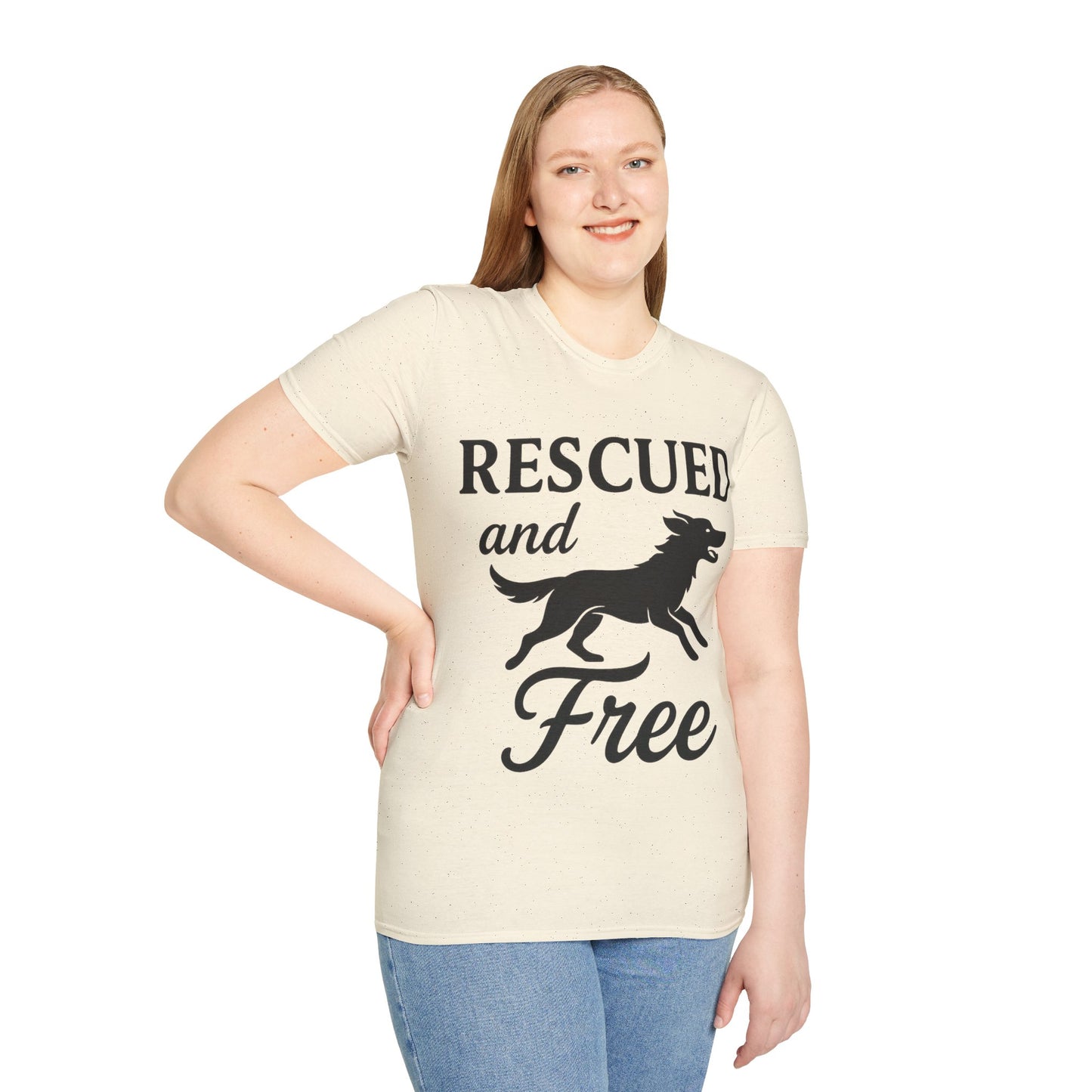 Rescued and Free Shirt – Dog Rescue Tee with Running Silhouette – Adopt Don’t Shop T-Shirt – Multiple Color Options – Adopted and Adored Apparel, Adult Unisex T-Shirt