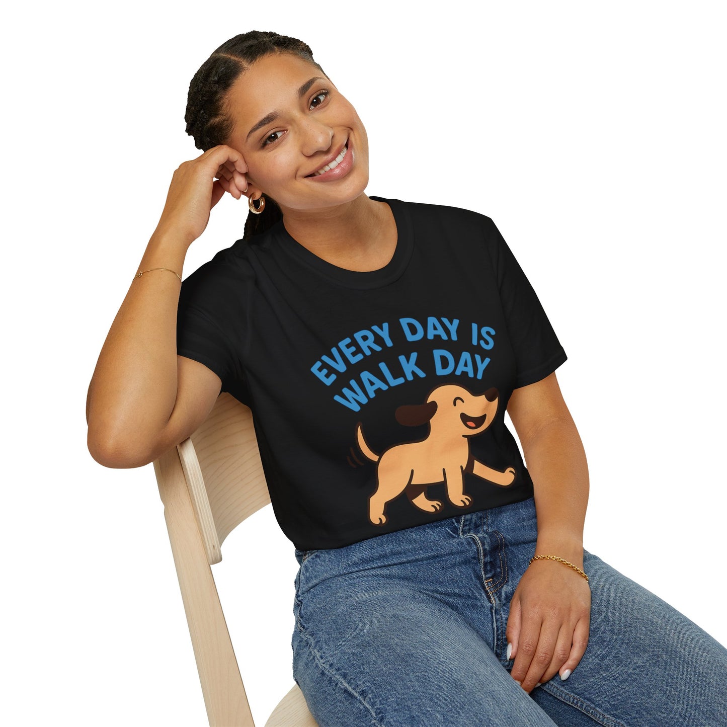 Every Day Is Walk Day Dog T-Shirt | Happy Pup Graphic Tee | Adopted & Adored Apparel, Adult Unisex T-Shirt