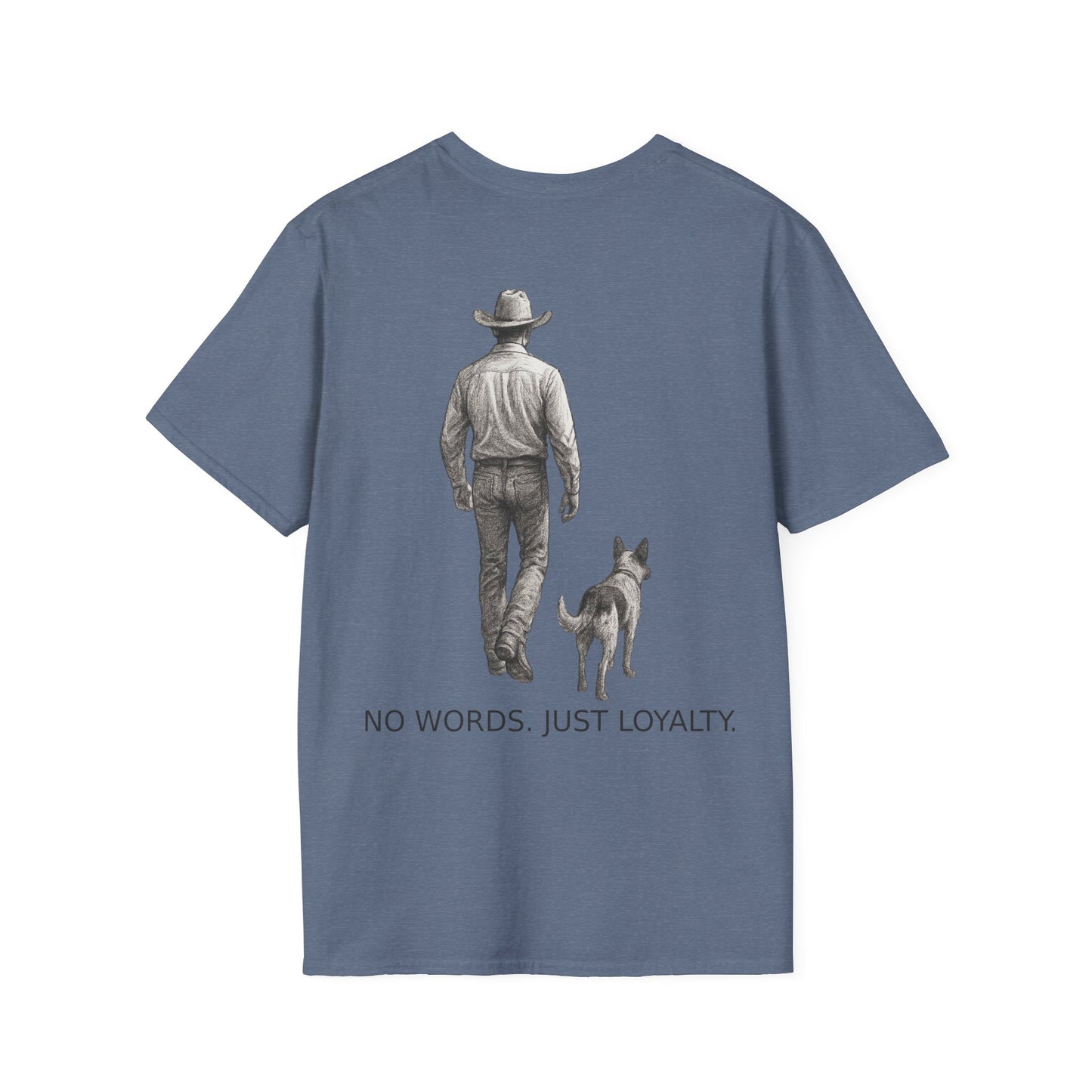 Cowboy and Dog Loyalty T-Shirt – No Words Just Loyalty Western Rescue Tee – Ranch Life Pet Lover Shirt – Adopted & Adored Apparel, Adult Unisex T-Shirt