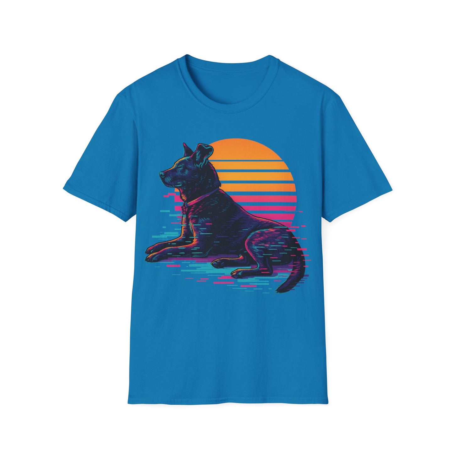 Glitch Art Rescue Dog Shirt | Retro Sunset Dog Graphic Tee for Teens & Animal Lovers | Bold Streetwear Style, Adult Unisex T-Shirt