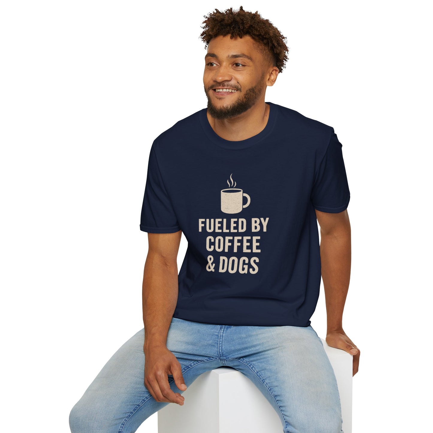Fueled by Coffee and Dogs T-Shirt – Distressed Cream Graphic Tee for Dog Lovers, Charcoal Heather Unisex Fit adult