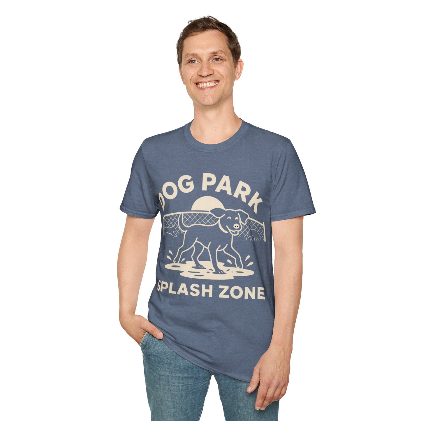 Dog Lover T-Shirt – Funny Dog Park Splash Zone T-Shirt with Wet Dog Puddle Design | Cream Ink Print, Adult Unisex T-Shirt