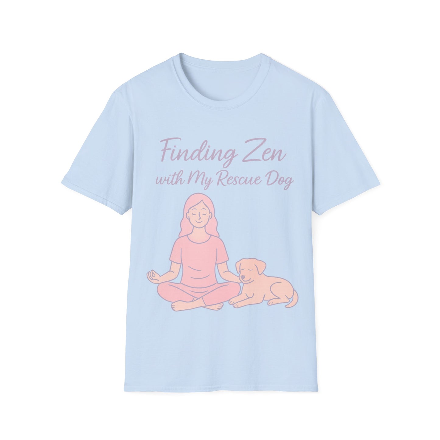 Finding Zen with My Rescue Dog – Calm Dog Mom Shirt in Blush Pink Lettering | Mental Health Rescue Tee, Adult Unisex T-Shirt