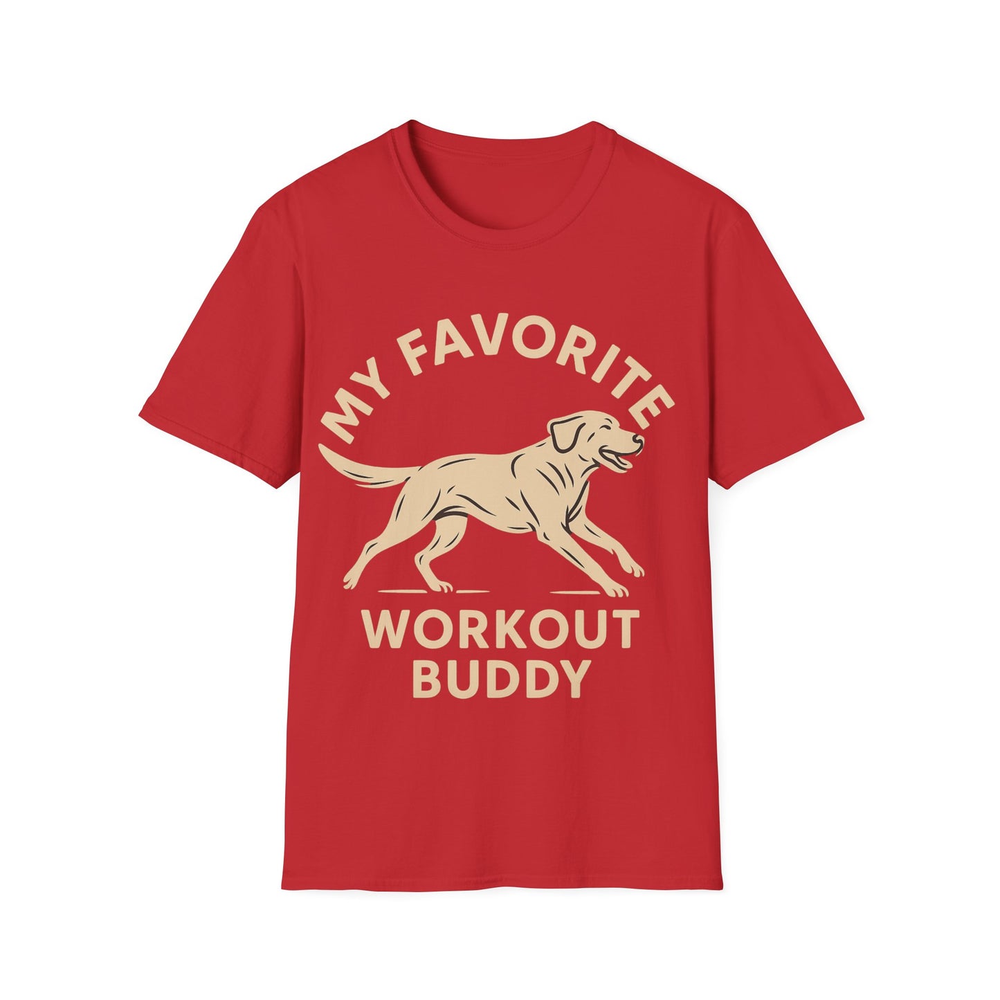 My Favorite Workout Buddy T-Shirt – Athletic Labrador Dog Graphic Tee – Dog Lover Fitness Shirt – Rescue Dog Gift – Workout With My Dog Tee – Adopted and Adored Apparel, Adult Unisex T-Shirt