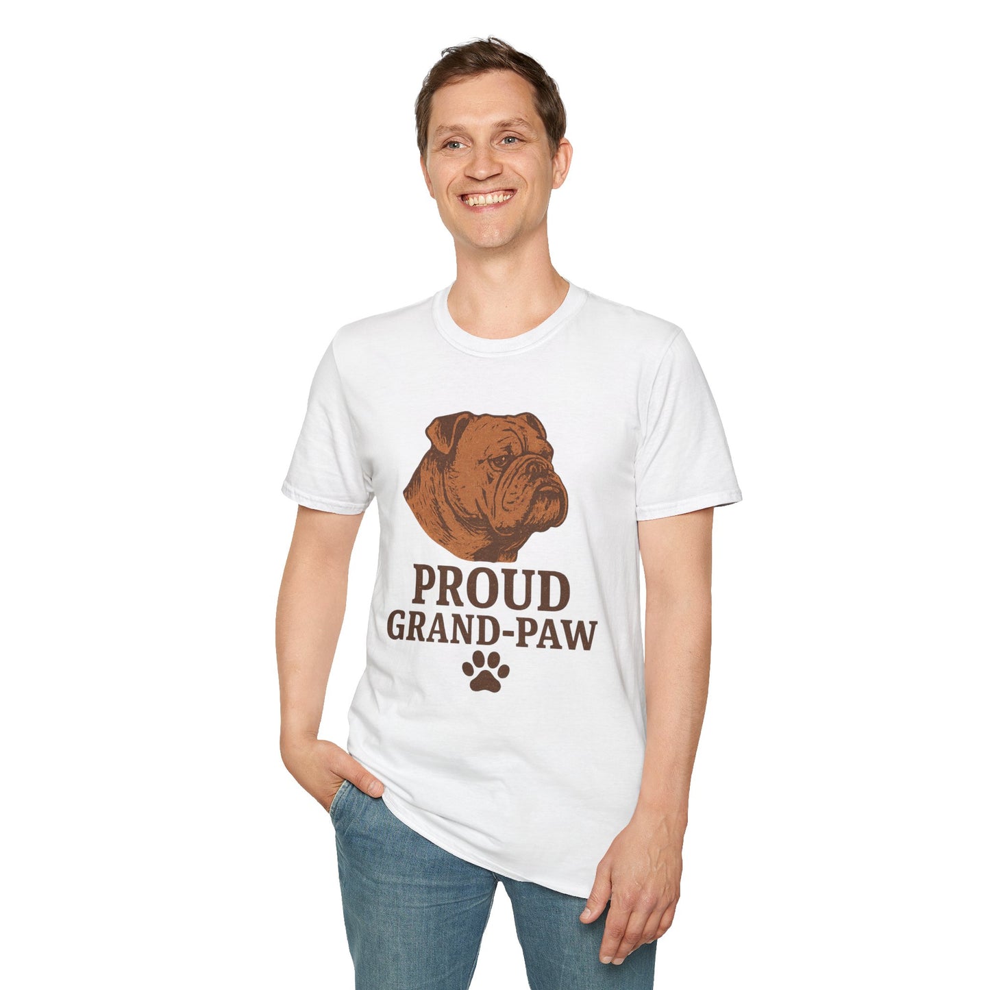 Proud Grand-Paw English Bulldog Vintage T-Shirt – Rustic Dog Grandpa Tee for Bulldog Lovers, Adult Unisex T-Shirt