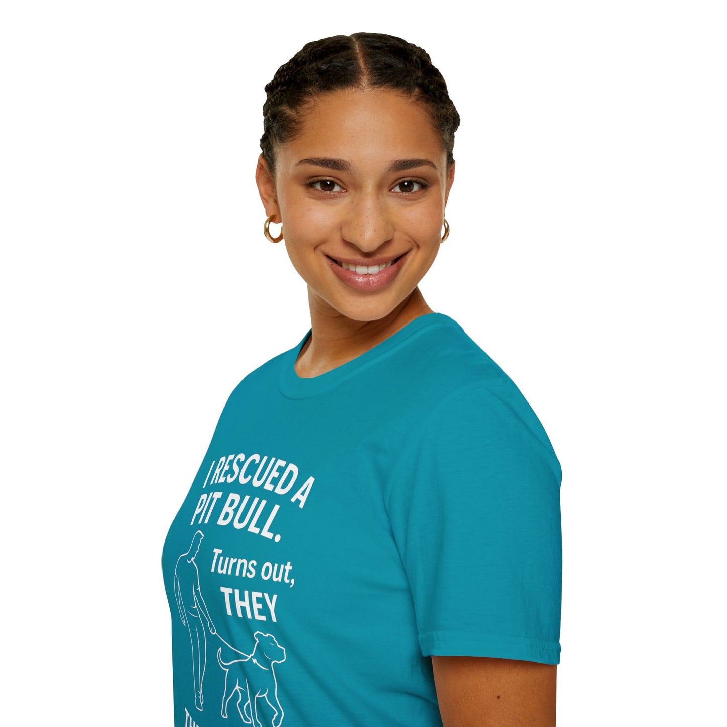 I Rescued a Pit Bull Shirt – Shelter Dog Adoption Tee – White Lettering Front Print – Pitbull Rescue Shirt for Dark Colors – Dog Lover Gift, Adult Unisex T-Shirt