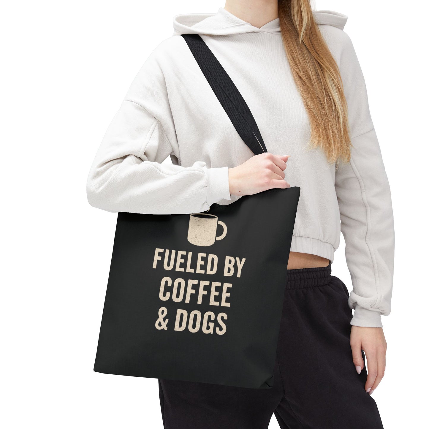 Fueled By Coffee & Dogs Tote Bag, Perfect for Dog Lovers, Everyday Use, Gift for Coffee Lovers, Eco-Friendly Shopping Bag, Stylish Animal Lover Tote, Adult Unisex T-Shirt