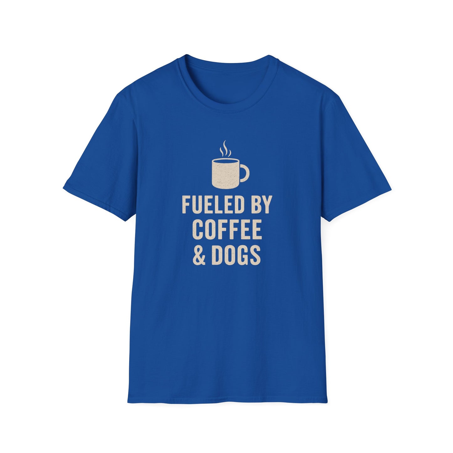 Fueled by Coffee and Dogs T-Shirt – Distressed Cream Graphic Tee for Dog Lovers, Charcoal Heather Unisex Fit adult