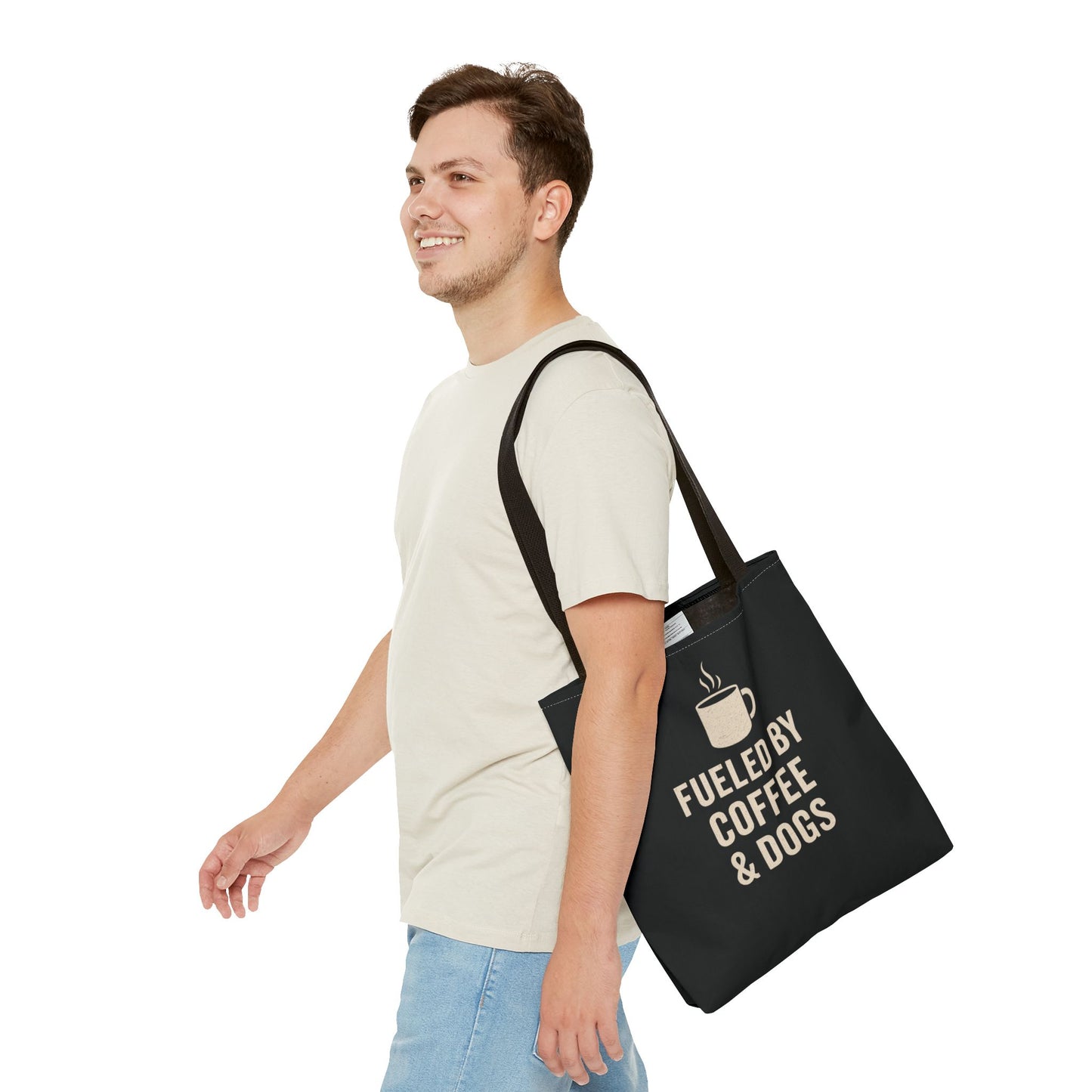 Fueled By Coffee & Dogs Tote Bag, Perfect for Dog Lovers, Everyday Use, Gift for Coffee Lovers, Eco-Friendly Shopping Bag, Stylish Animal Lover Tote, Adult Unisex T-Shirt
