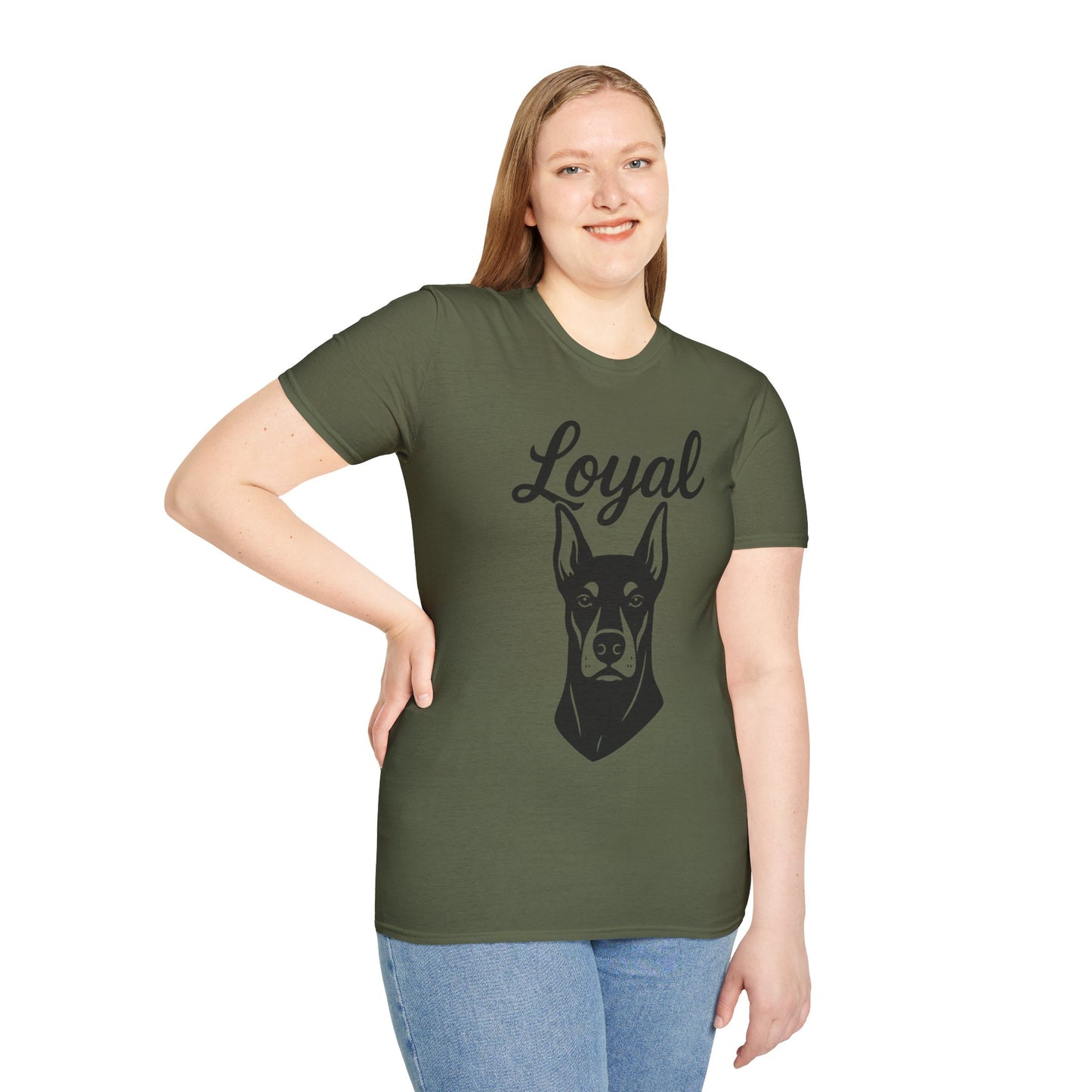 Loyal Doberman Pinscher T-Shirt – Fierce & Faithful Dog Lover Graphic Tee | Adopted and Adored Apparel, Adult Unisex T-Shirt
