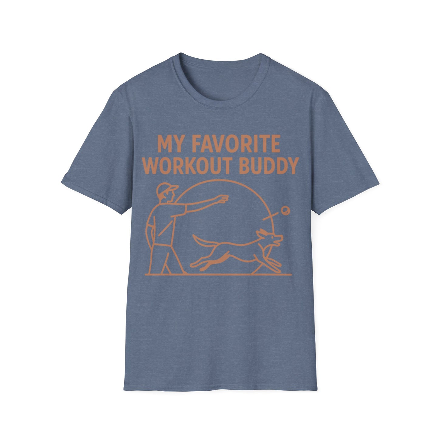 My Favorite Workout Buddy Dog T-Shirt – Funny Dog Owner Gift Tee – Fetch and Play Line Art Design – Vintage Soft Ink on Gildan 64000 Unisex T-Shirt, Adult Unisex T-Shirt