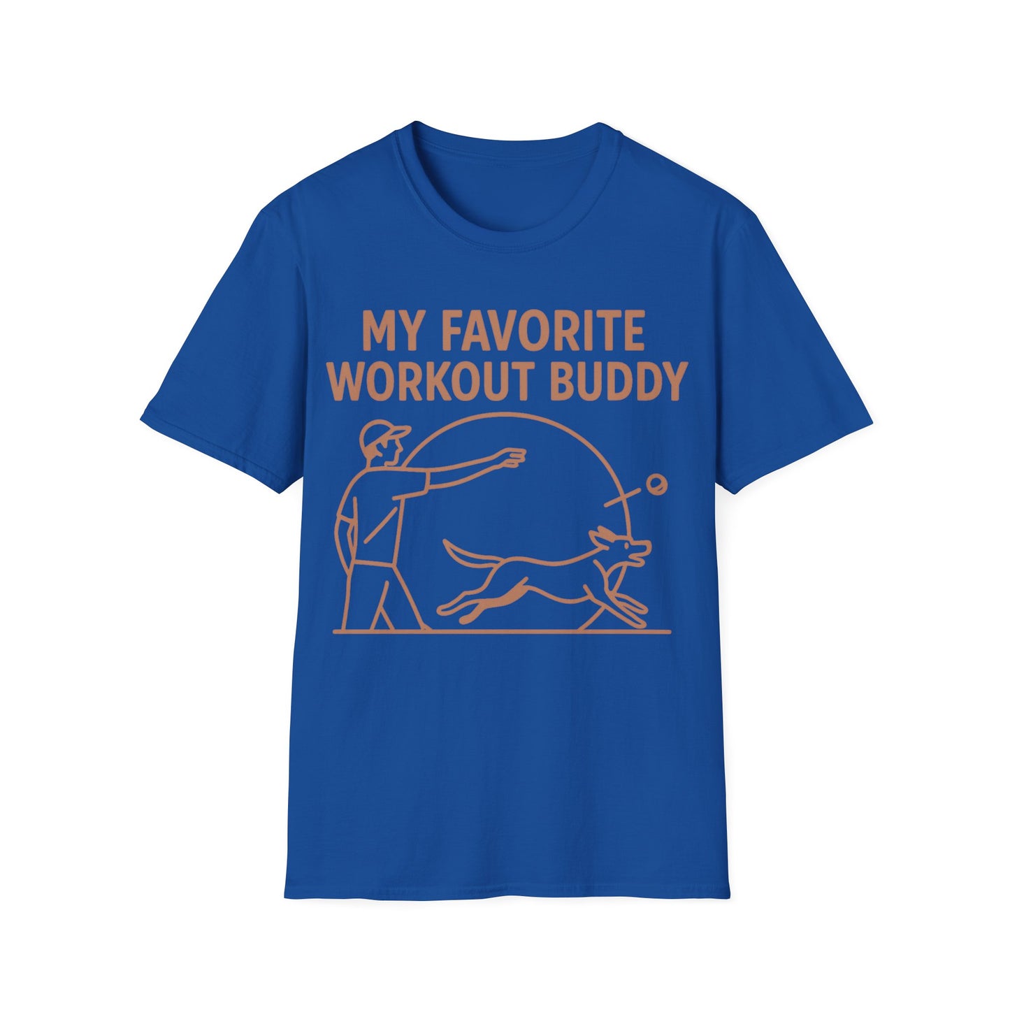 My Favorite Workout Buddy Dog T-Shirt – Funny Dog Owner Gift Tee – Fetch and Play Line Art Design – Vintage Soft Ink on Gildan 64000 Unisex T-Shirt, Adult Unisex T-Shirt