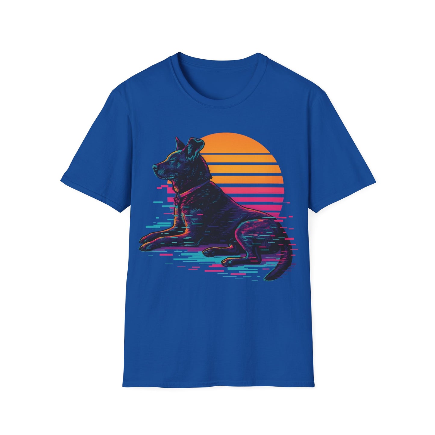 Glitch Art Rescue Dog Shirt | Retro Sunset Dog Graphic Tee for Teens & Animal Lovers | Bold Streetwear Style, Adult Unisex T-Shirt